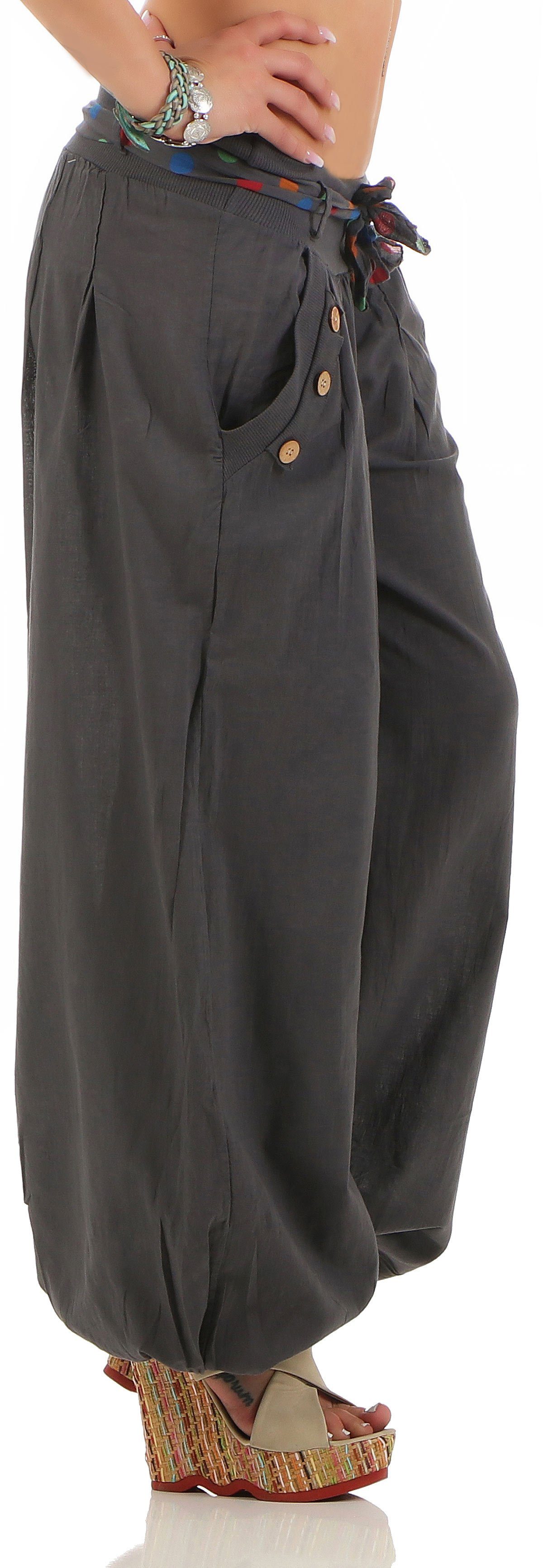 malito more than fashion Haremshose malito Damen Pumphose in Unifarben, leichte Stoffhose, super Freizei mit farblich passendem Stoffgürtel Einheitsgröße