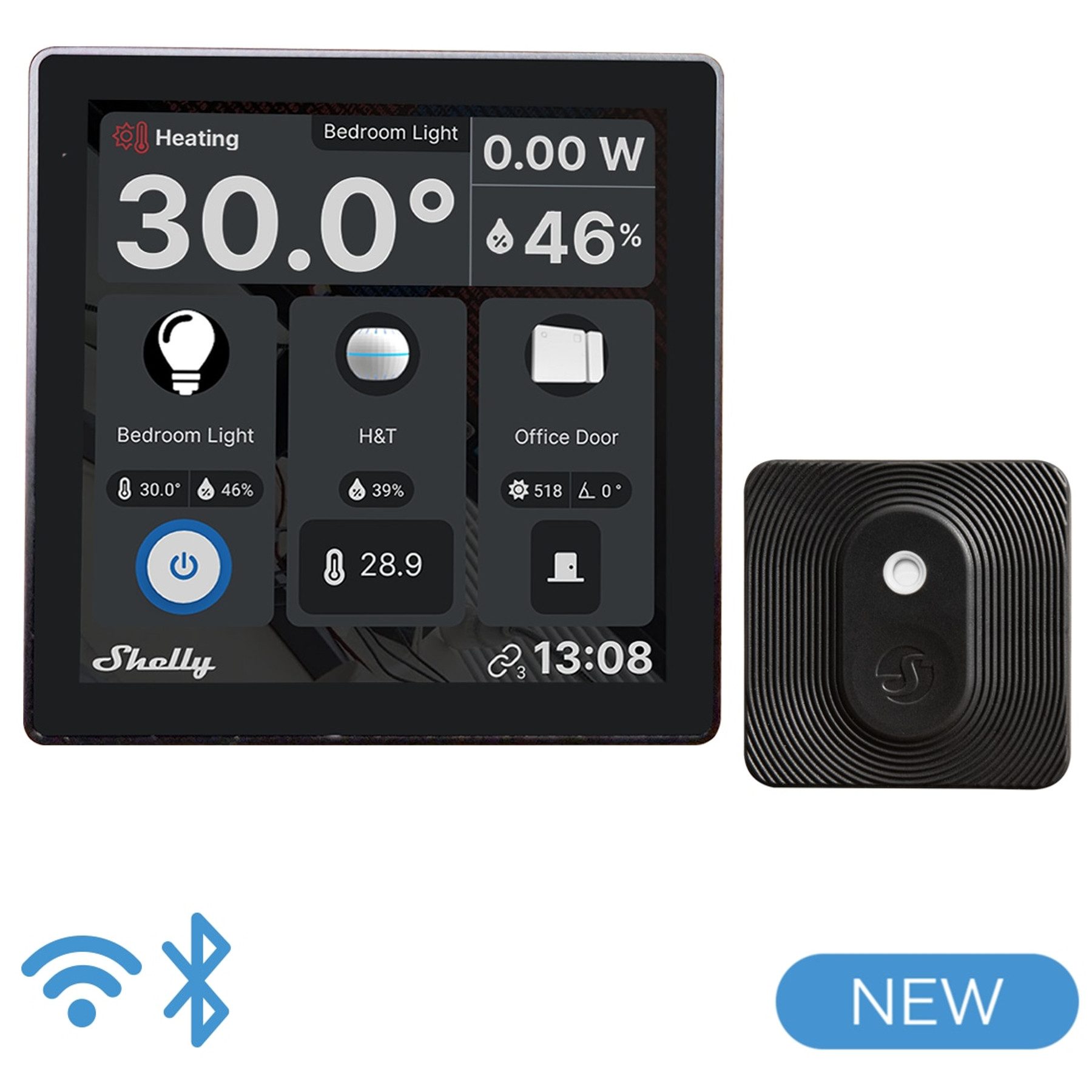 Shelly SHELLY Wall Display + BLU H&T schwarz Wandtaster