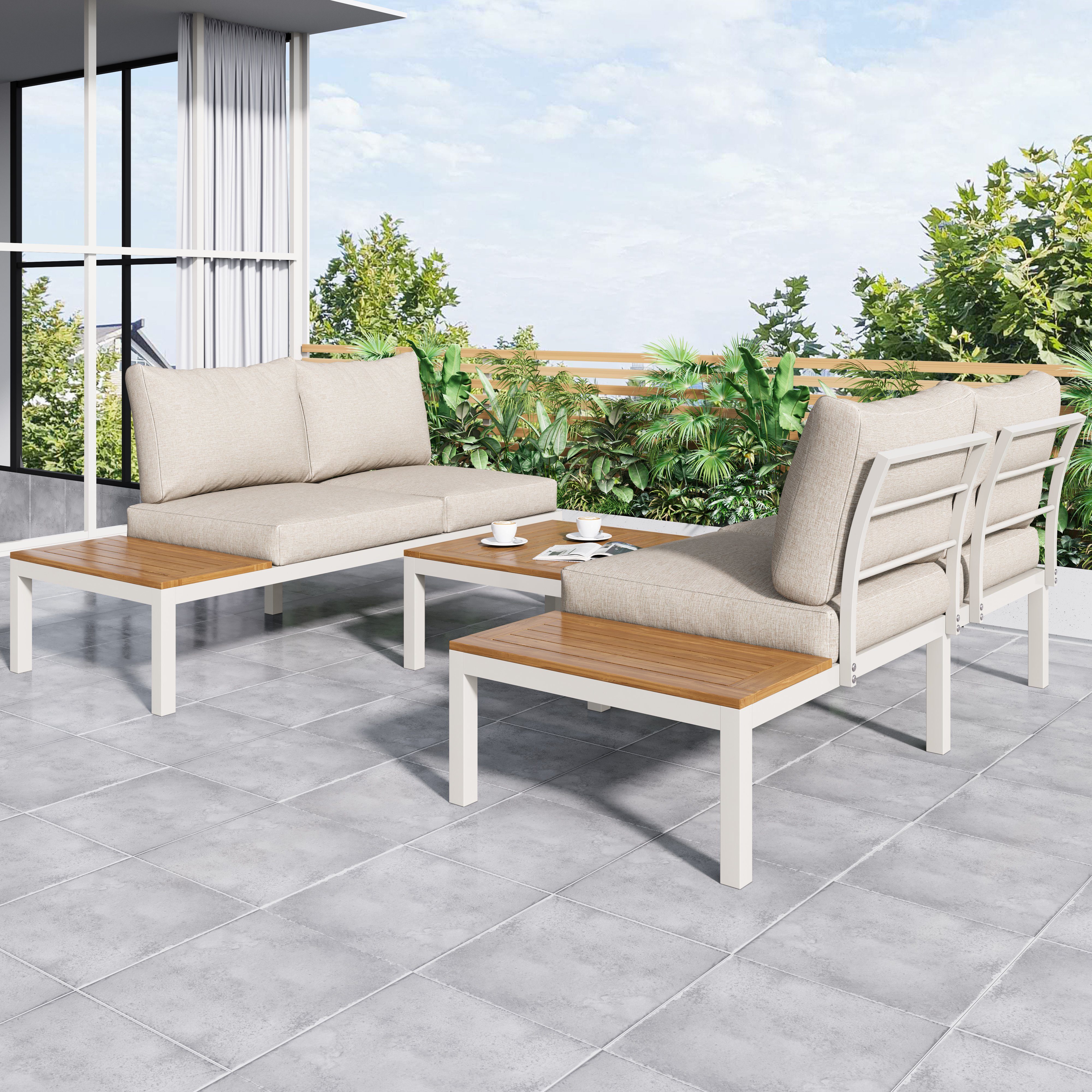Flieks Gartenlounge-Set, 4-Sitzer Gartenmöbel Stahl 205*145*66cm