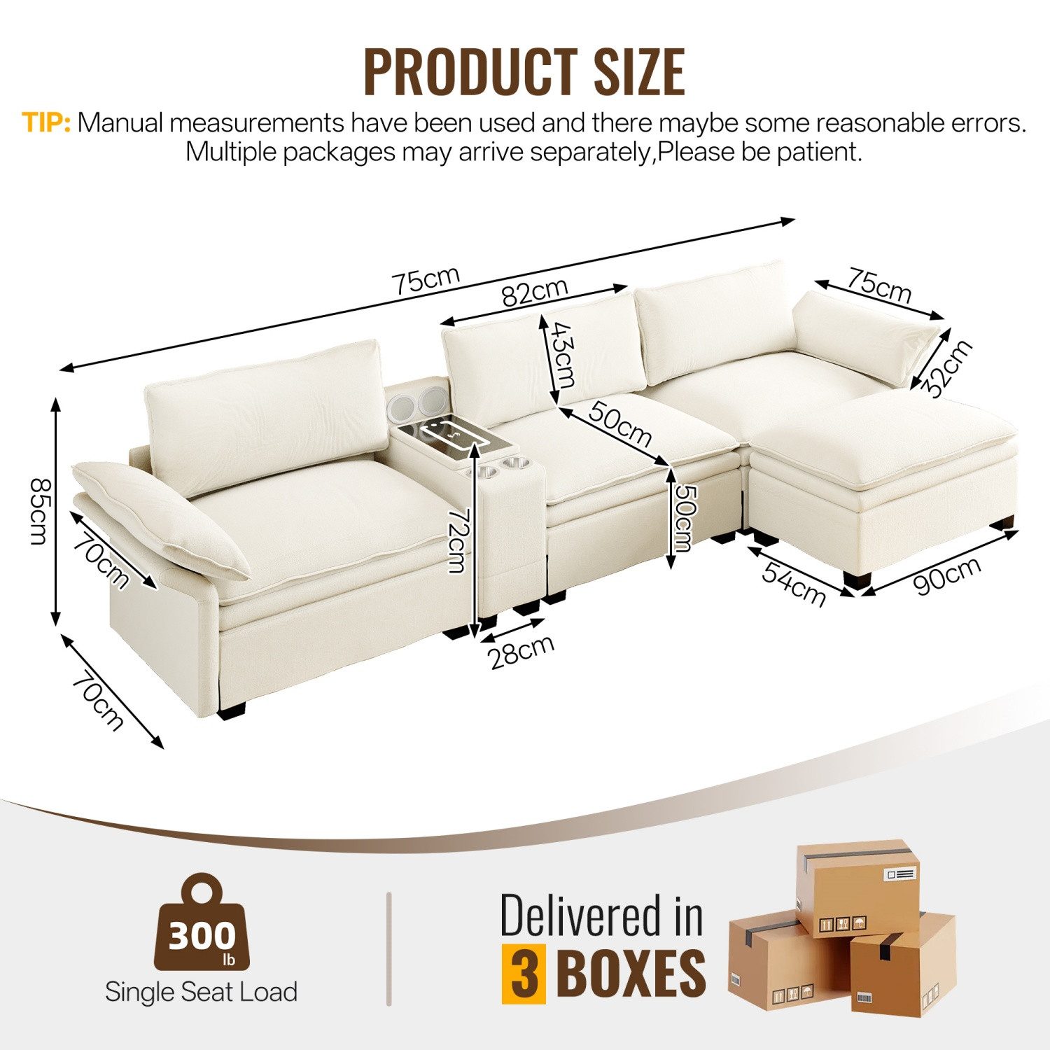 ANYSUN Sofa Modulares Sofa 315 cm breit -Chenille Cloud Couch L-Form, Multifunktionssofa mit Aufbewahrung, Ottoman, drahtloses Laden, Lautsprecher, Couches für Wohnzimmer, Büro,Mit Chaiselongue