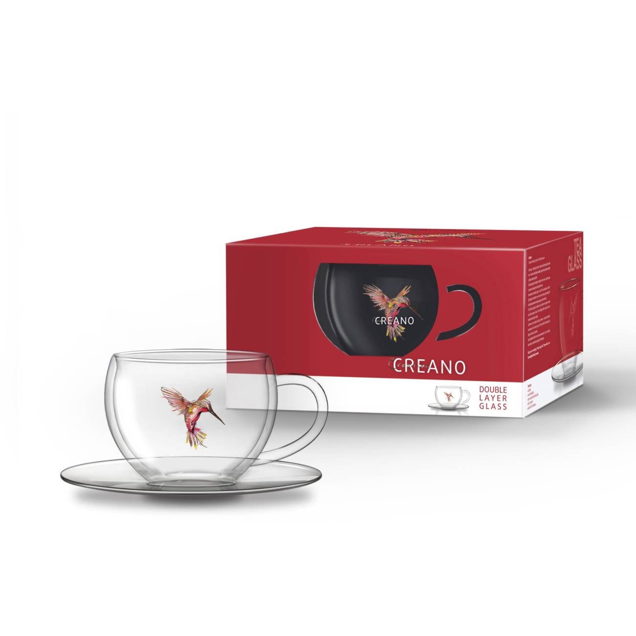 Creano Teeglas Teeglas Thermo Tasse mit Untersetzer “Rot” 250ml, Borosilikatglas, 2-teilig – Bild 5 von 5