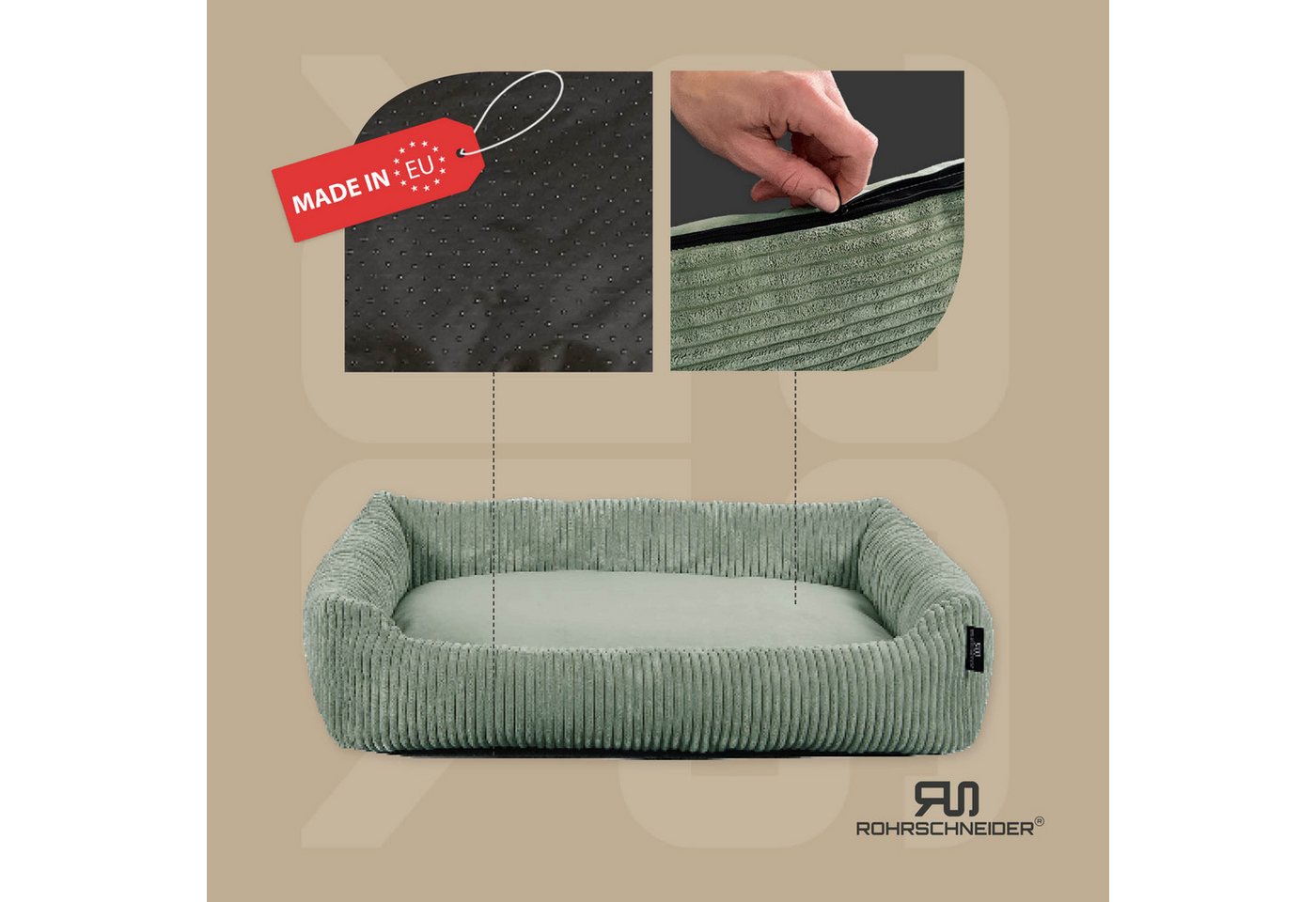 Thumbnail - Rohrschneider Tierbett Hundebett Hundekorb Cordstoff, inkl. Gassibeutel