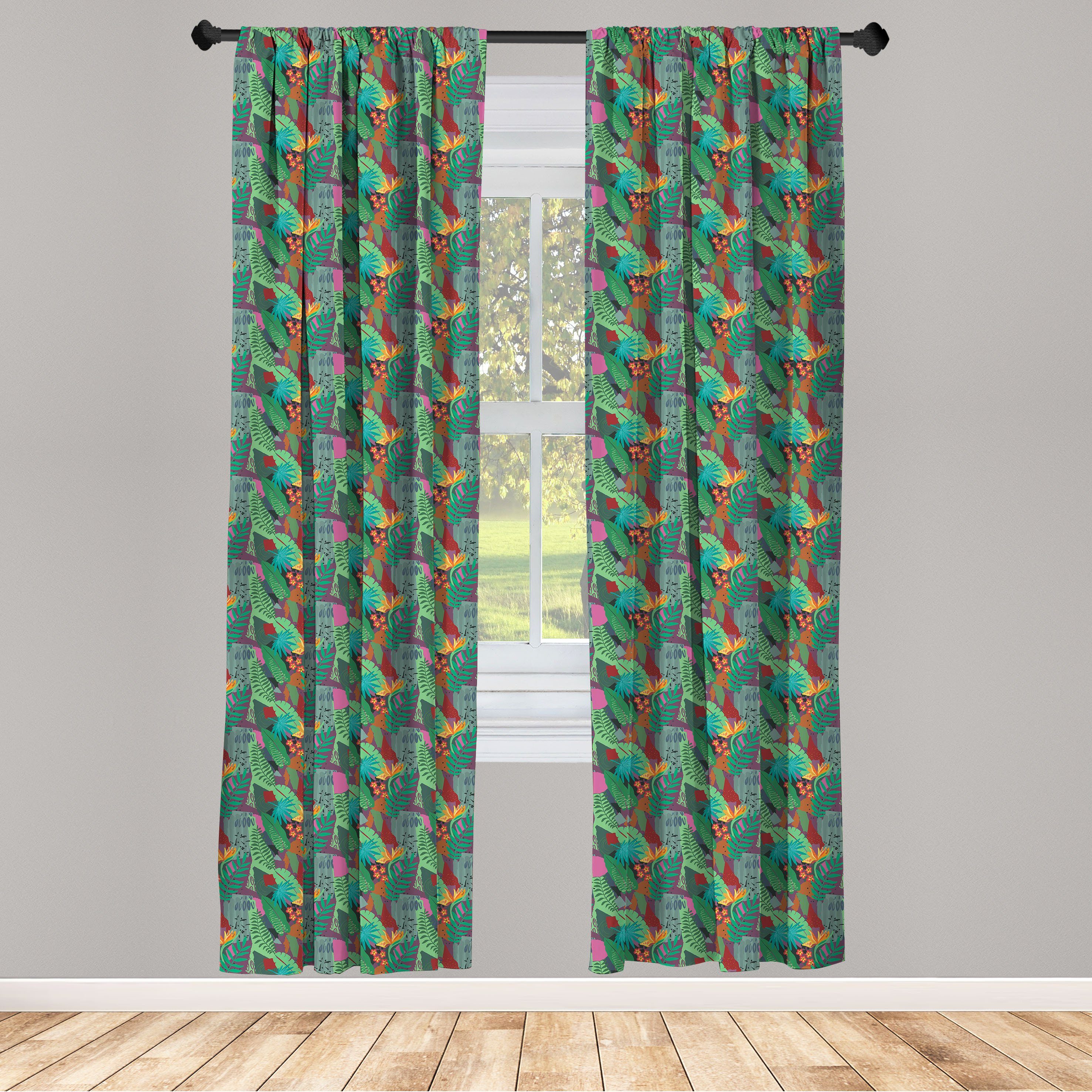 Gardine Vorhang für Wohnzimmer Schlafzimmer Dekor, Abakuhaus, Microfaser, Blätter Tropischen Dschungel Zusammensetzung | Fertiggardinen