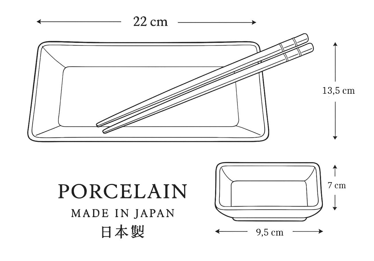 WestCraft Sushiteller SUSHI TELLER SET, Sushi Geschirr Set, Mehrteiliges Sushi-Set, (6 St), für 2 Personen Sushi-Teller, Schalen und Essstäbchen versch. Designs