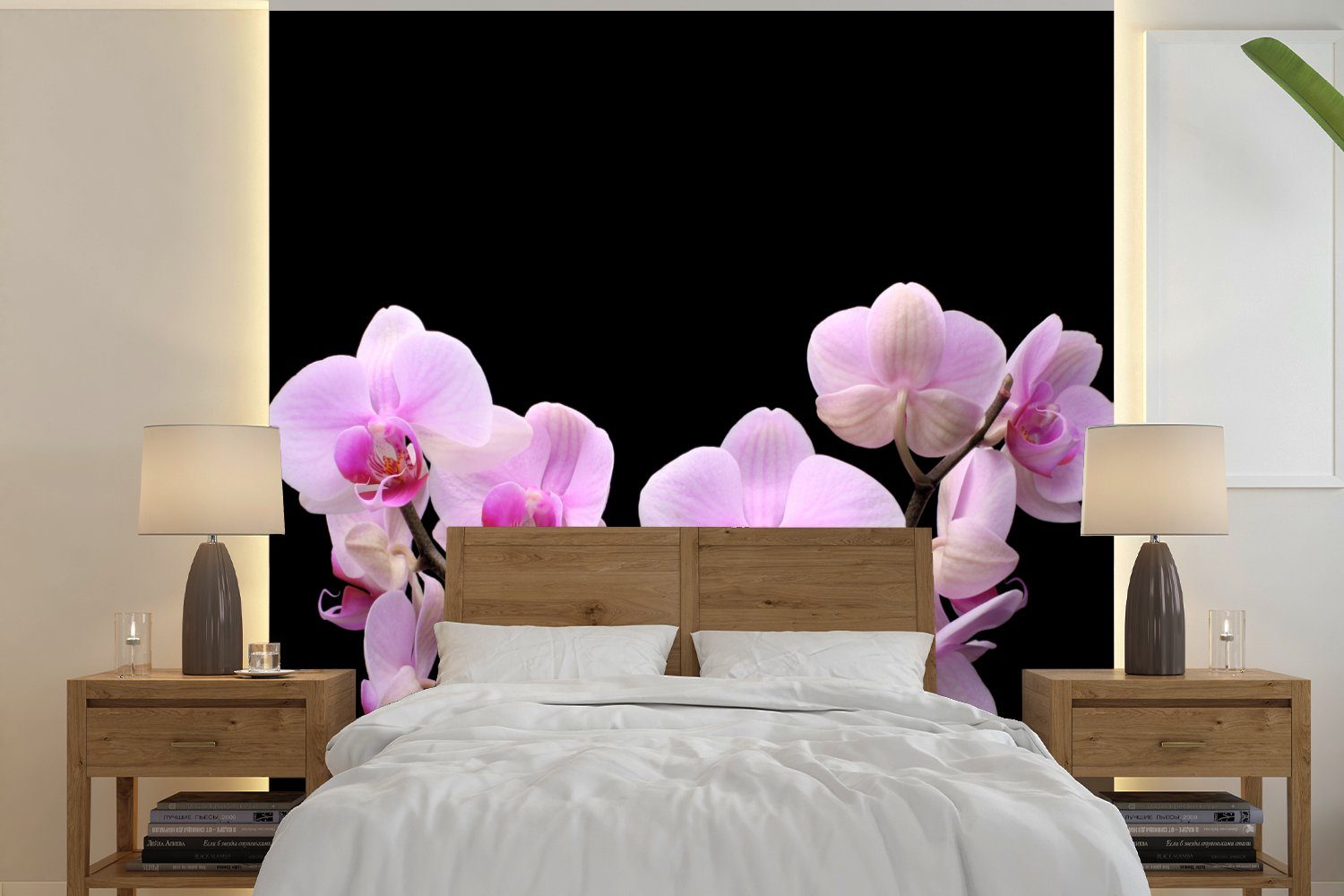 MuchoWow Fototapete Orchidee - Blumen - Rosa - Flora, Matt, bedruckt, (4 St), Vliestapete für Wohnzimmer Schlafzimmer Küche, Fototapete