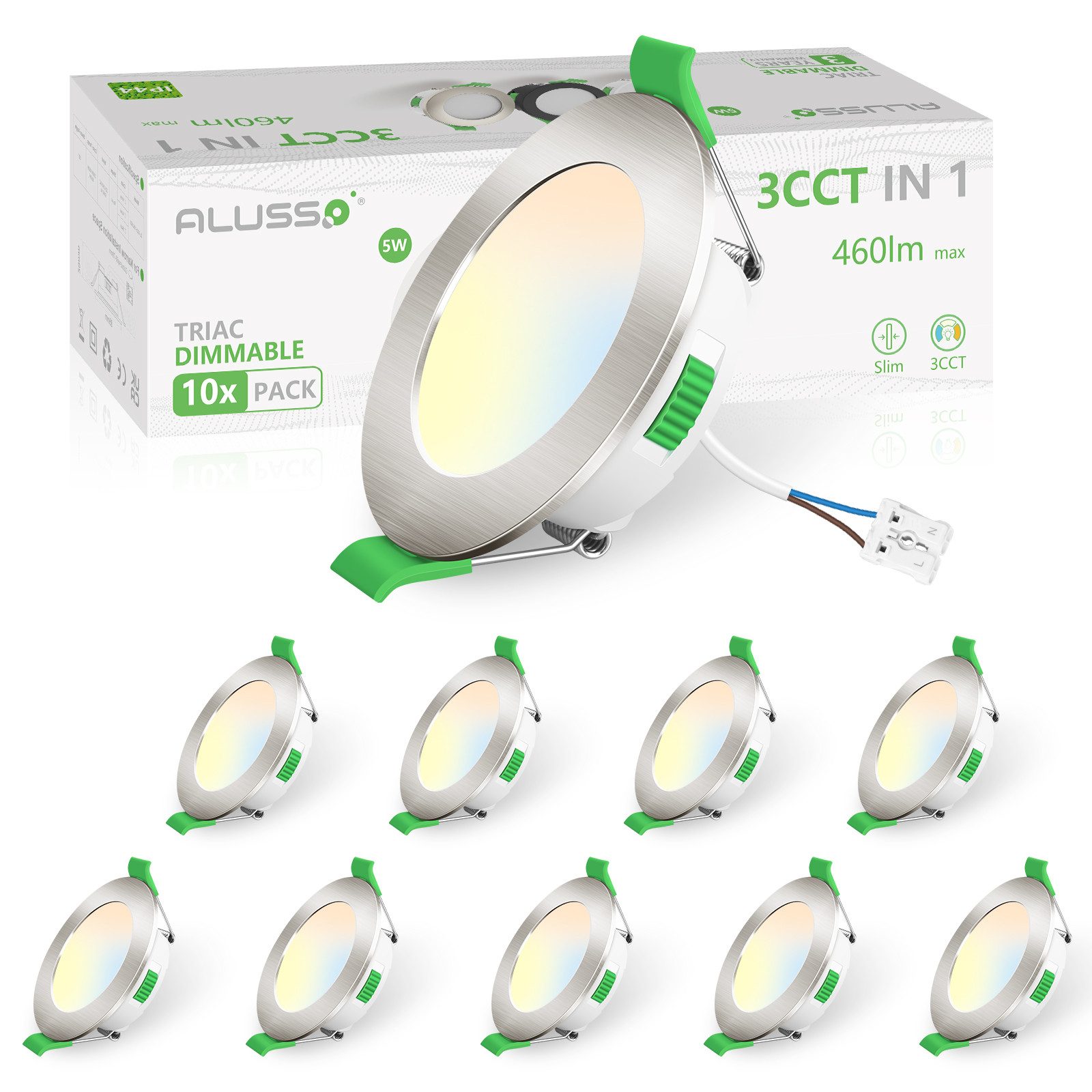 ALUSSO LED Einbaustrahler 10er-Set, 230 V, 68-78 mm, Dimmbar, 5 W, ultrafla günstig online kaufen