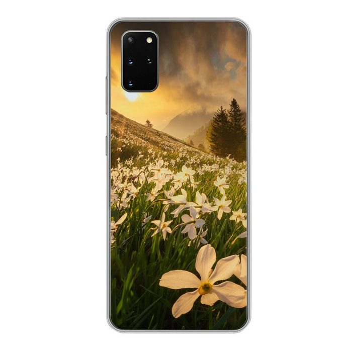 MuchoWow Handyhülle Blumenfeld - Hügel - Sonnenuntergang - Berg - Natur - Weiß - Hügel Phone Case Handyhülle Samsung Galaxy S20 Plus Silikon Schutzhülle