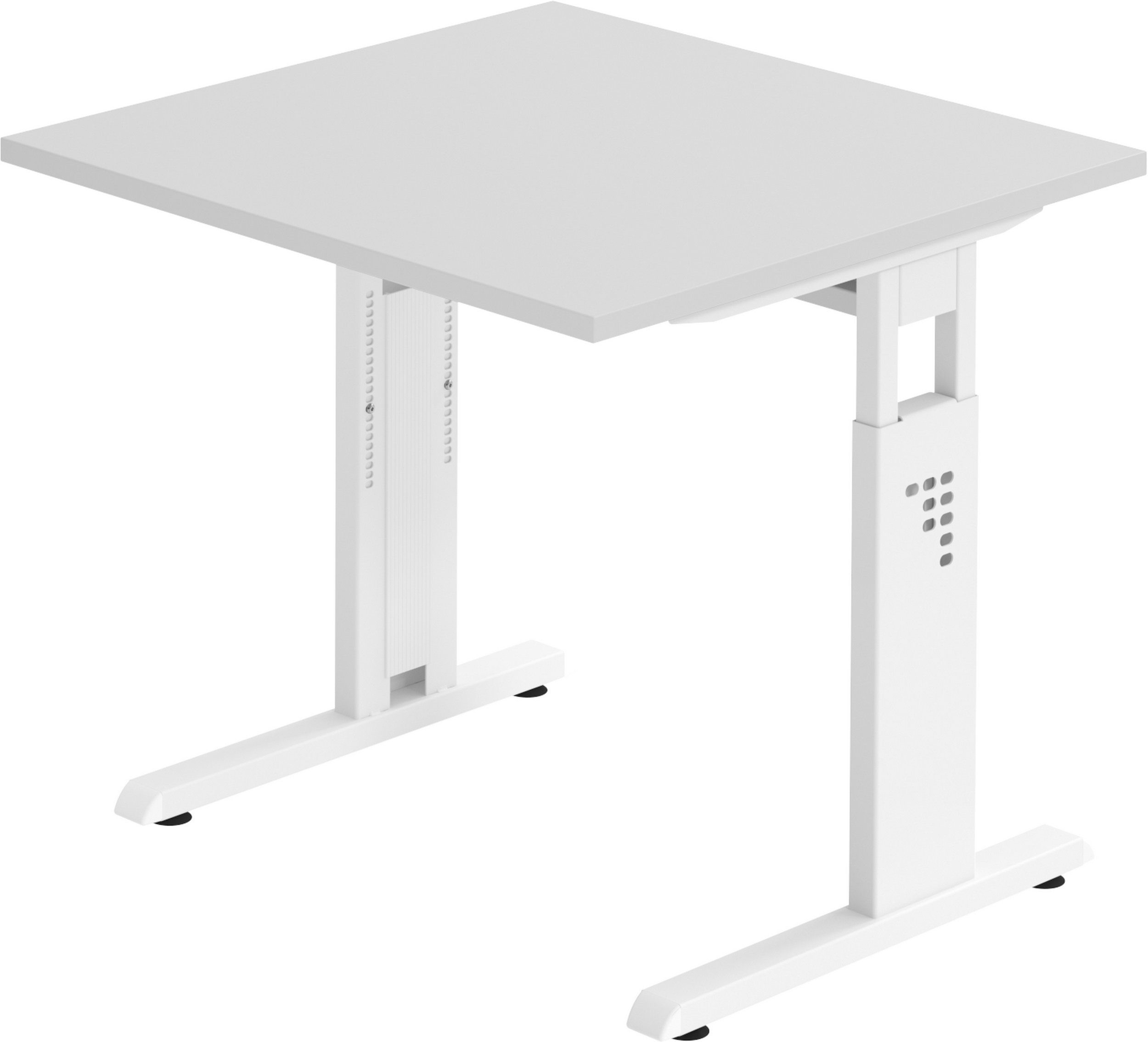 bümö Schreibtisch Schreibtisch Serie-O, Quadrat: 80 x 80 cm - Dekor: Grau - Gestell: Weiß