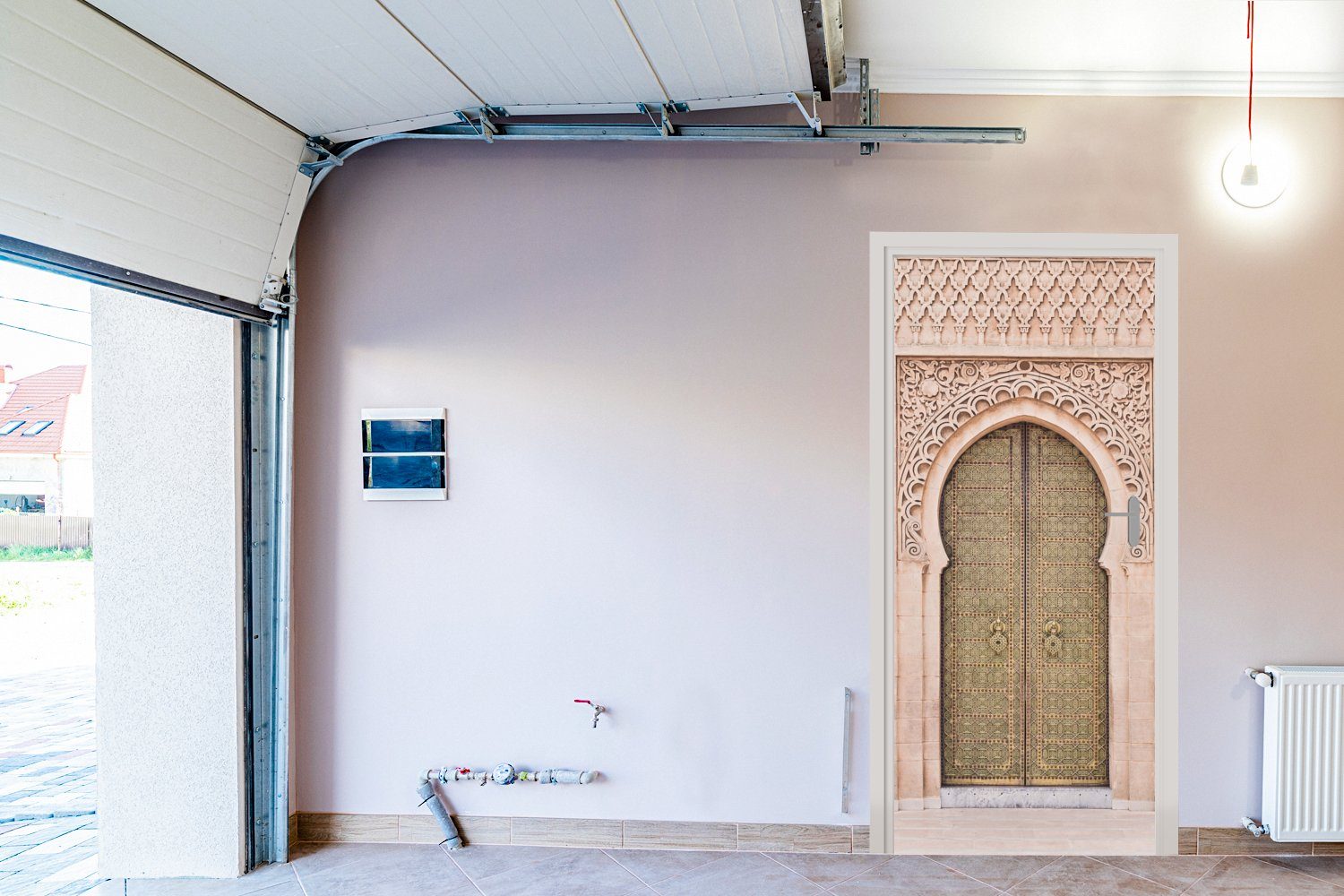 Fototapete Tor, MuchoWow Türaufkleber, bedruckt, Tür Matt, - Türtapete 75x205 Marokkanische für Rosa Kunst - St), - Tür, cm (1