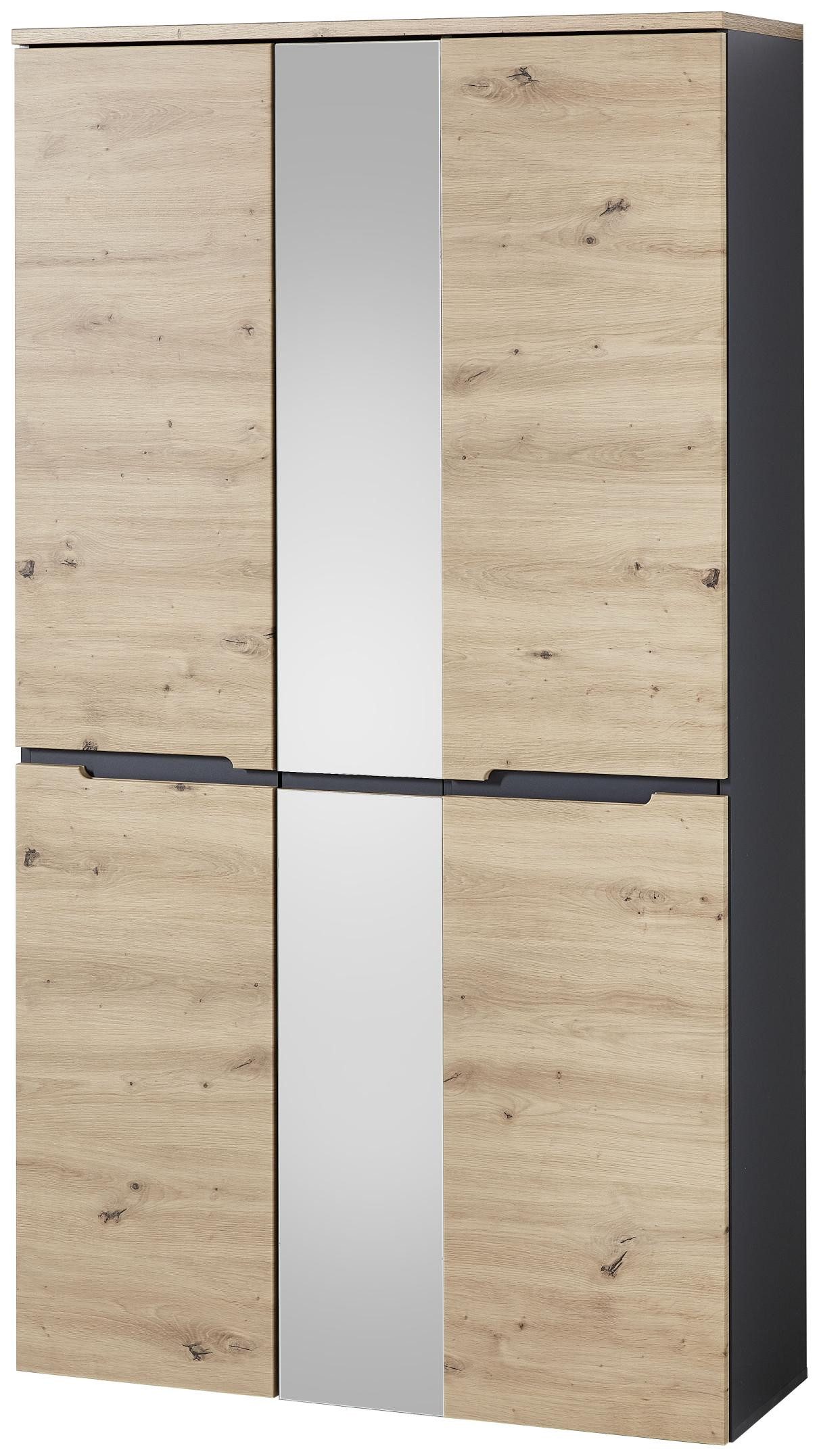 Innostyle Kleiderschrank Dielenschrank Memphis 3-türig mit Spiegel Artisan Eiche Graphit