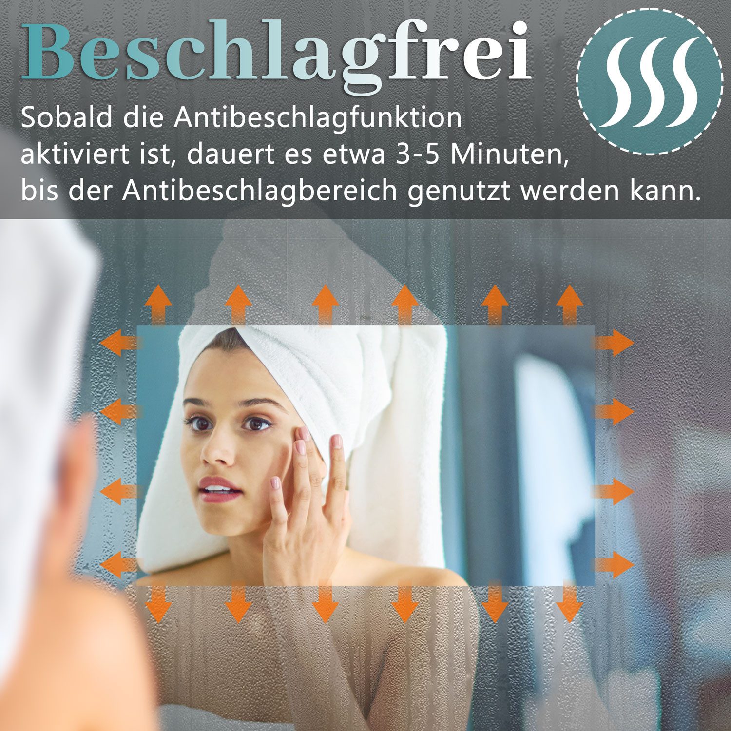 Aica Sanitär Badspiegel Wandspiegel Badezimmerspiegel Lichtspiegel Antibeschlag Tastenschalter – Bild 4 von 5