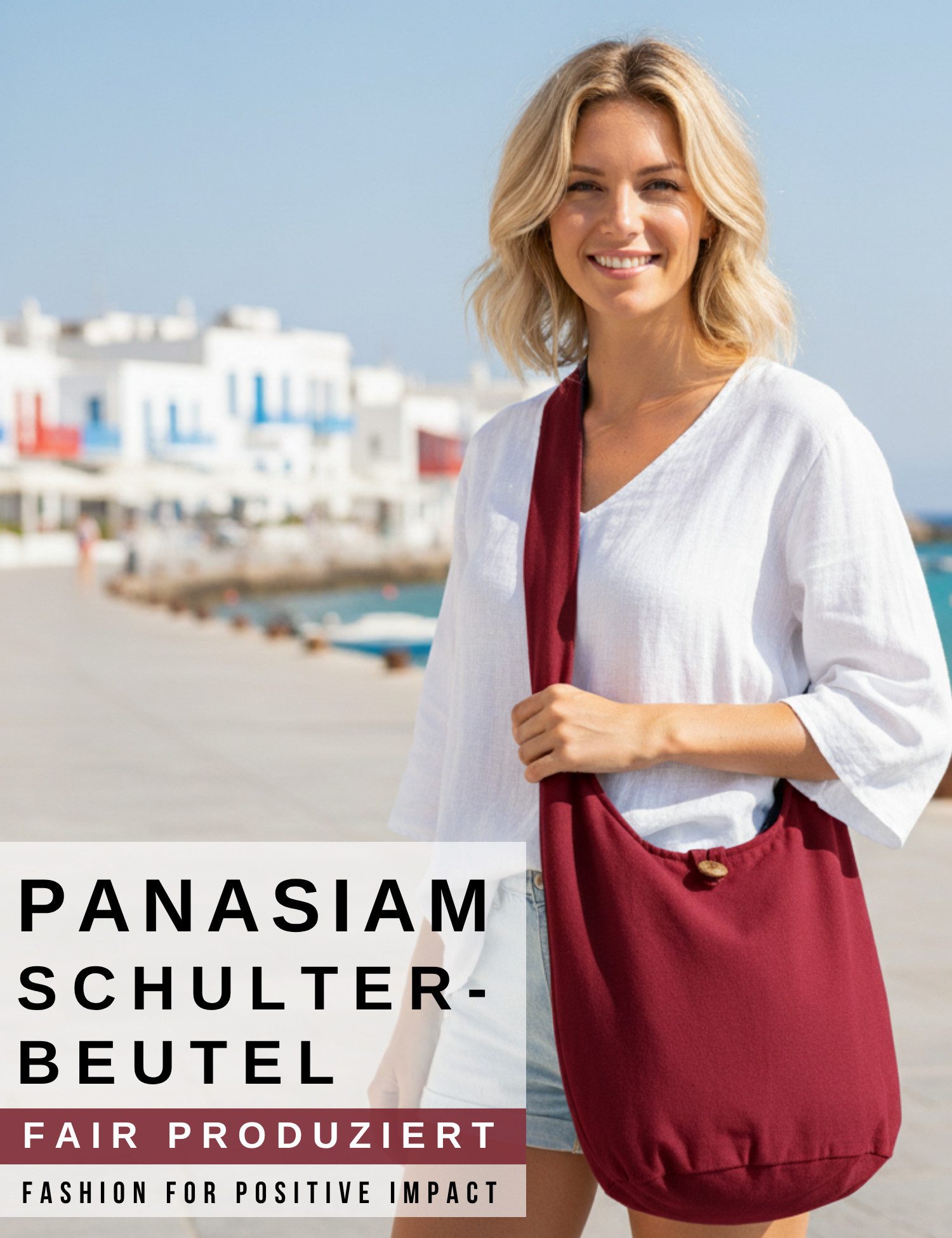 PANASIAM Freizeittasche Schulterbeutel einfarbig Schultertasche aus 100% Baumwolle in 2 Größen, Umhängetasche auch als Wickeltasche Handtasche oder Strandtasche