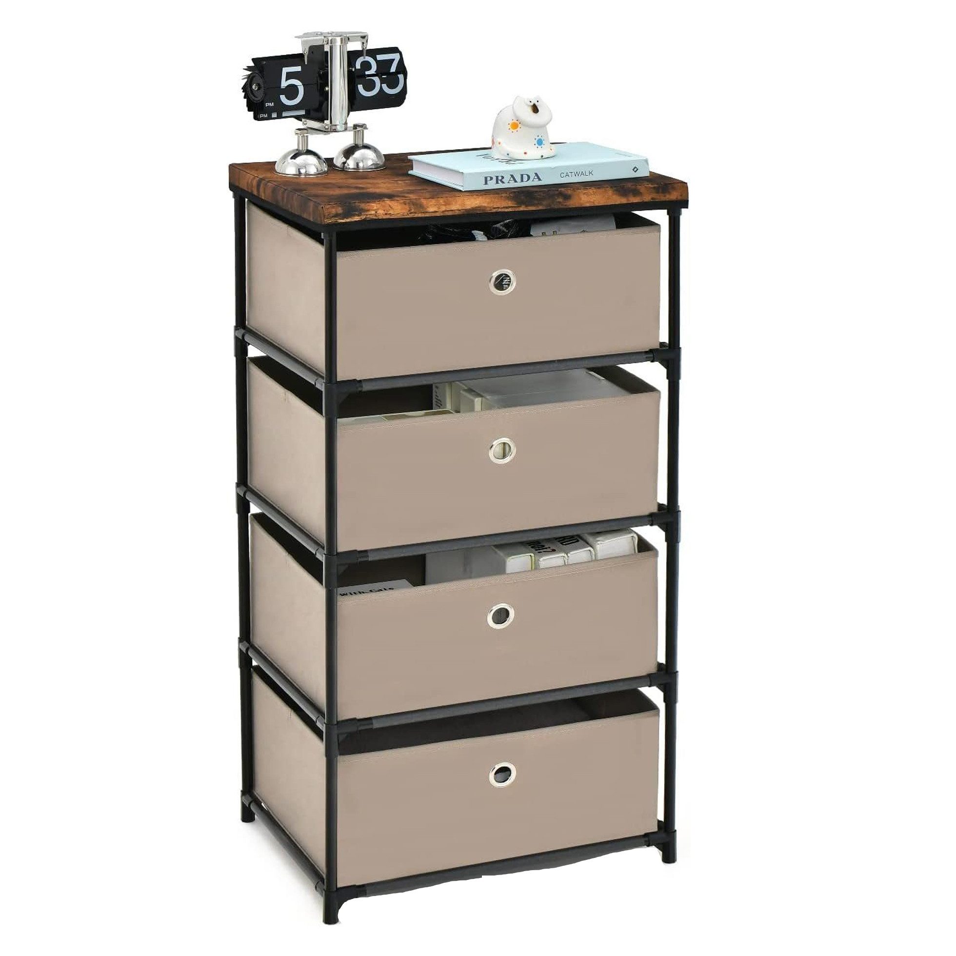 KOMFOTTEU Kommode Schubladenschrank, 4 Schubladen, Hellbraun