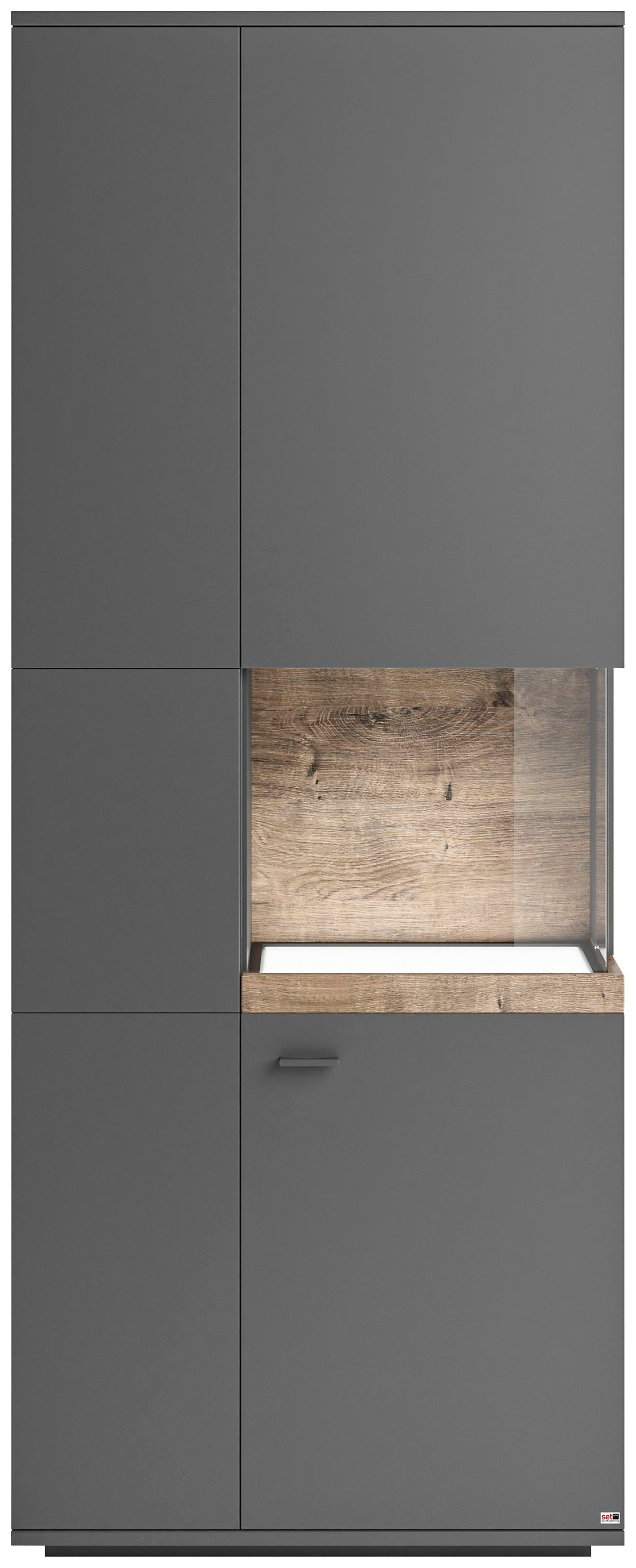 set one by Musterring Glasvitrine Lancaster Farben weiß oder grau mit Eicheabsetzung, mit LED-Beleuchtung