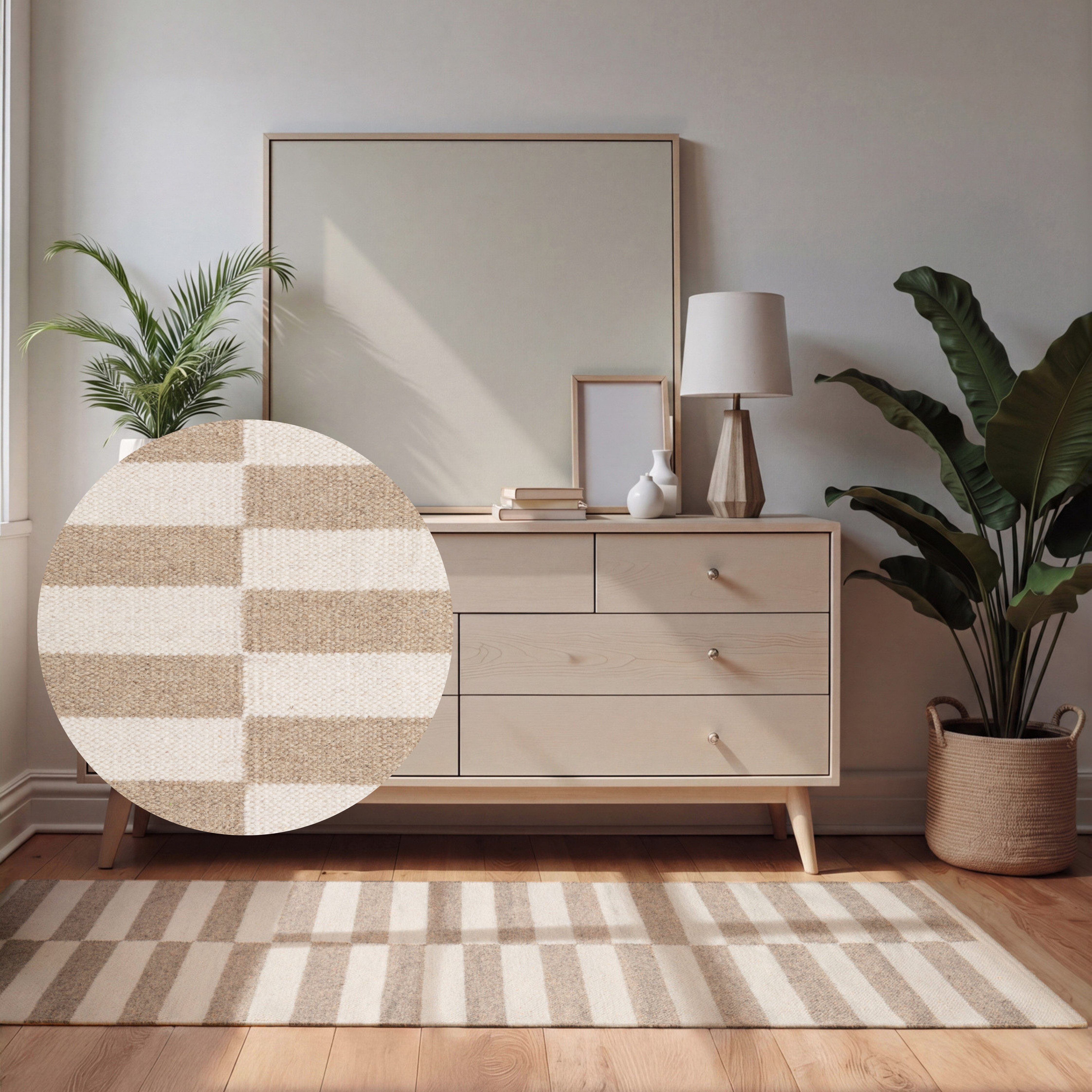HANSE Home Wollteppich Vika, schwarz-weiss, rechteckig, Höhe: 5 mm, Handgewebt, Wolle, Natur, Läufer, Wohnzimmer, Schlafzimmer, Streifen
