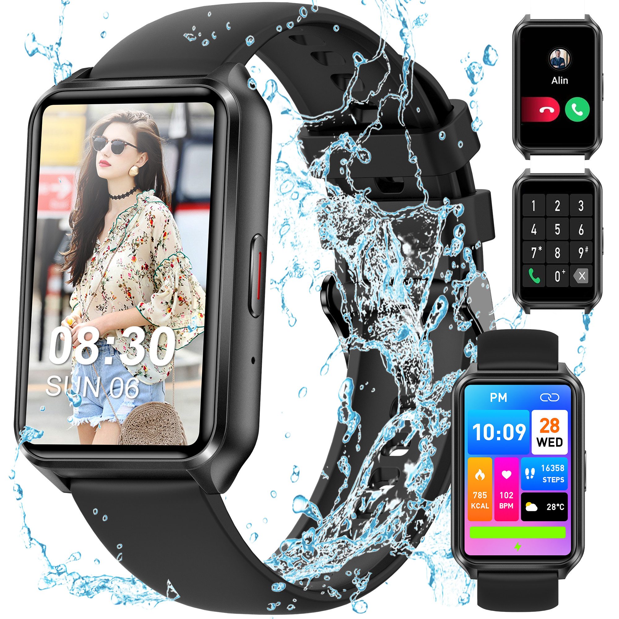 Smartwatch Damen Herren mit Telefonfunktion,Fitness Tracker Uhr Smartwatch