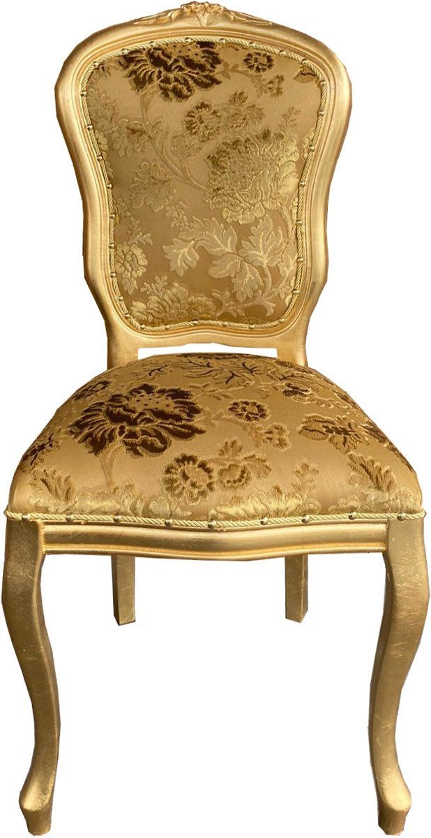 Casa Padrino Esszimmerstuhl Barock Luxus Esszimmer Stuhl Louis Gold Bouquet Muster / Gold - Barock Möbel