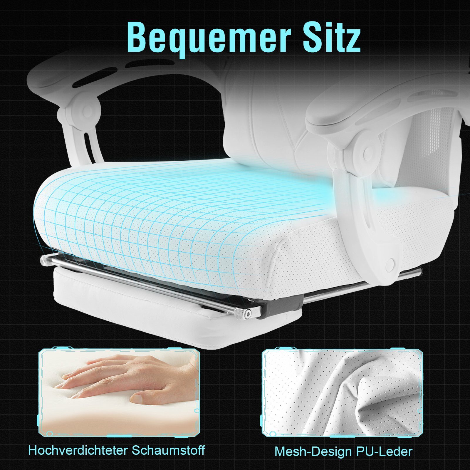 GTPLAYER Bürostuhl Ergonomischer Schreibtischstuhl Gamingstuhl Drehstuhl, mit Verbindungsarmlehnen, Verstellbarer Lordosenstütze und Kopfstütze – Bild 4 von 5