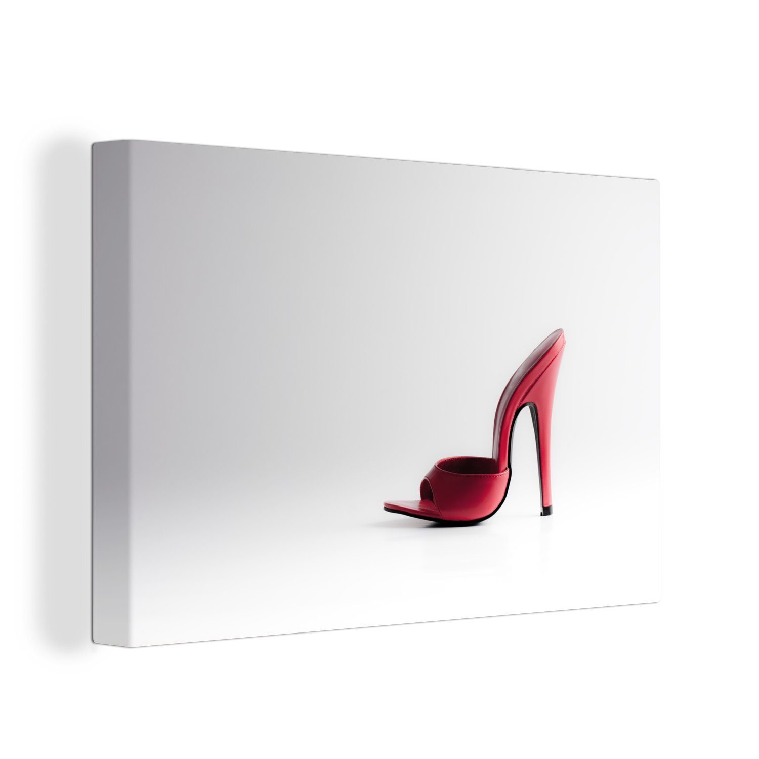 OneMillionCanvasses® Leinwandbild Roter Schuh mit hohem Absatz, (1 St), Wandbild Leinwandbilder, Aufhängefertig, Wanddeko, 30x20 cm