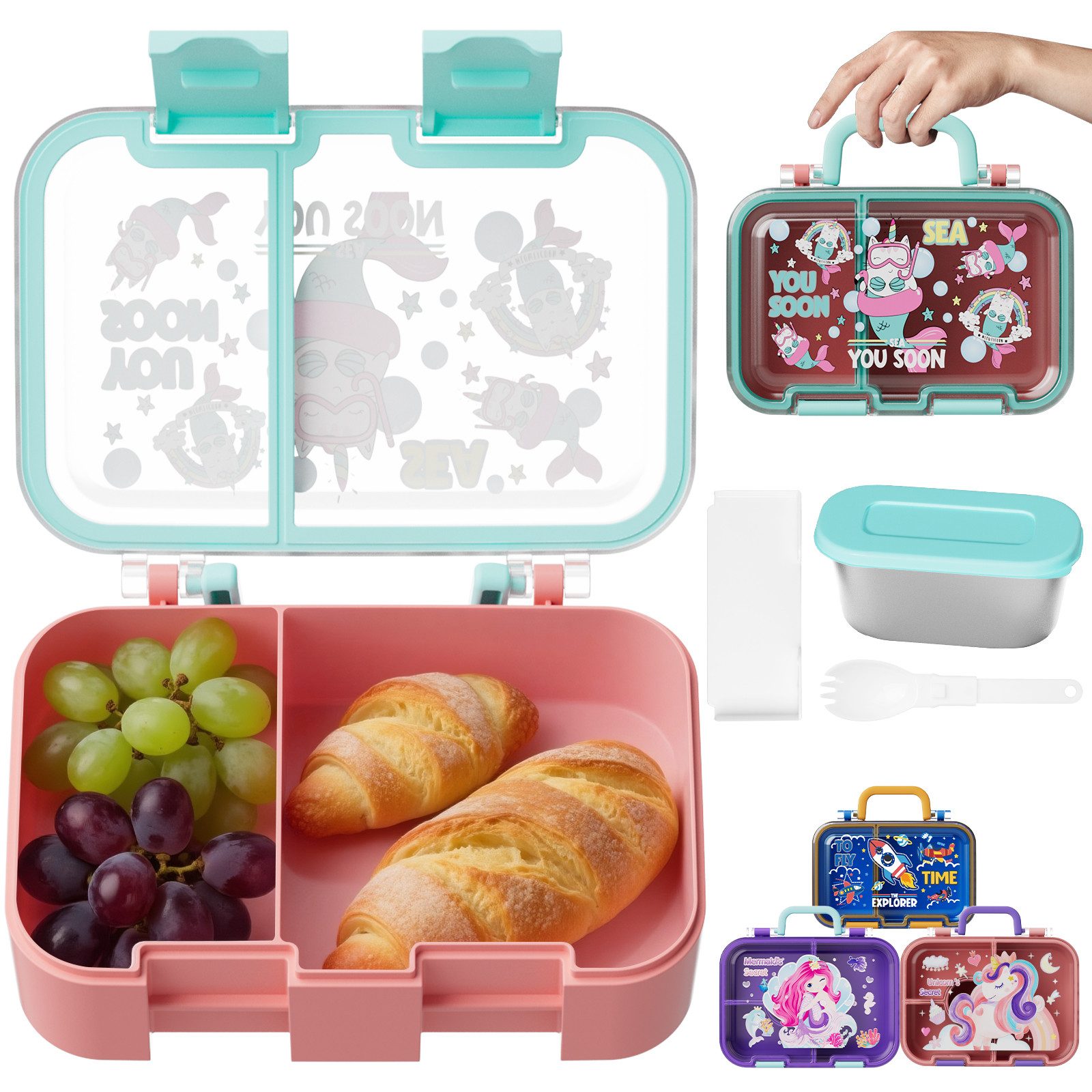 Bundviel Lunchbox Brotdose Kinder mit Fächern Bento Box Auslaufsicher Lunchbox