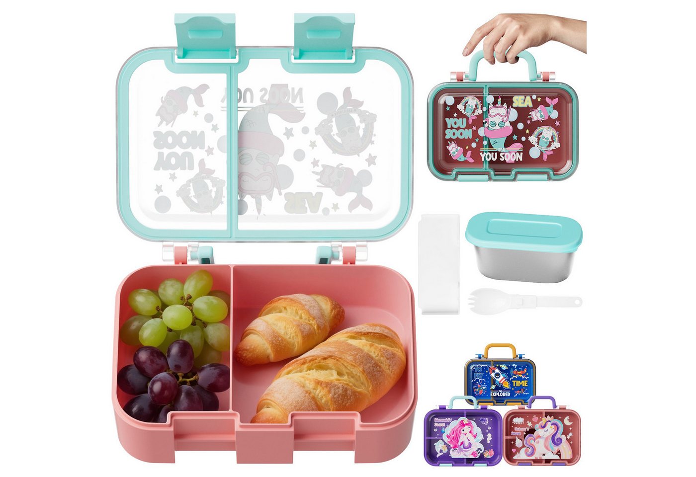 Bundviel Lunchbox Brotdose Kinder mit Fächern Bento Box Auslaufsicher Lunchbox