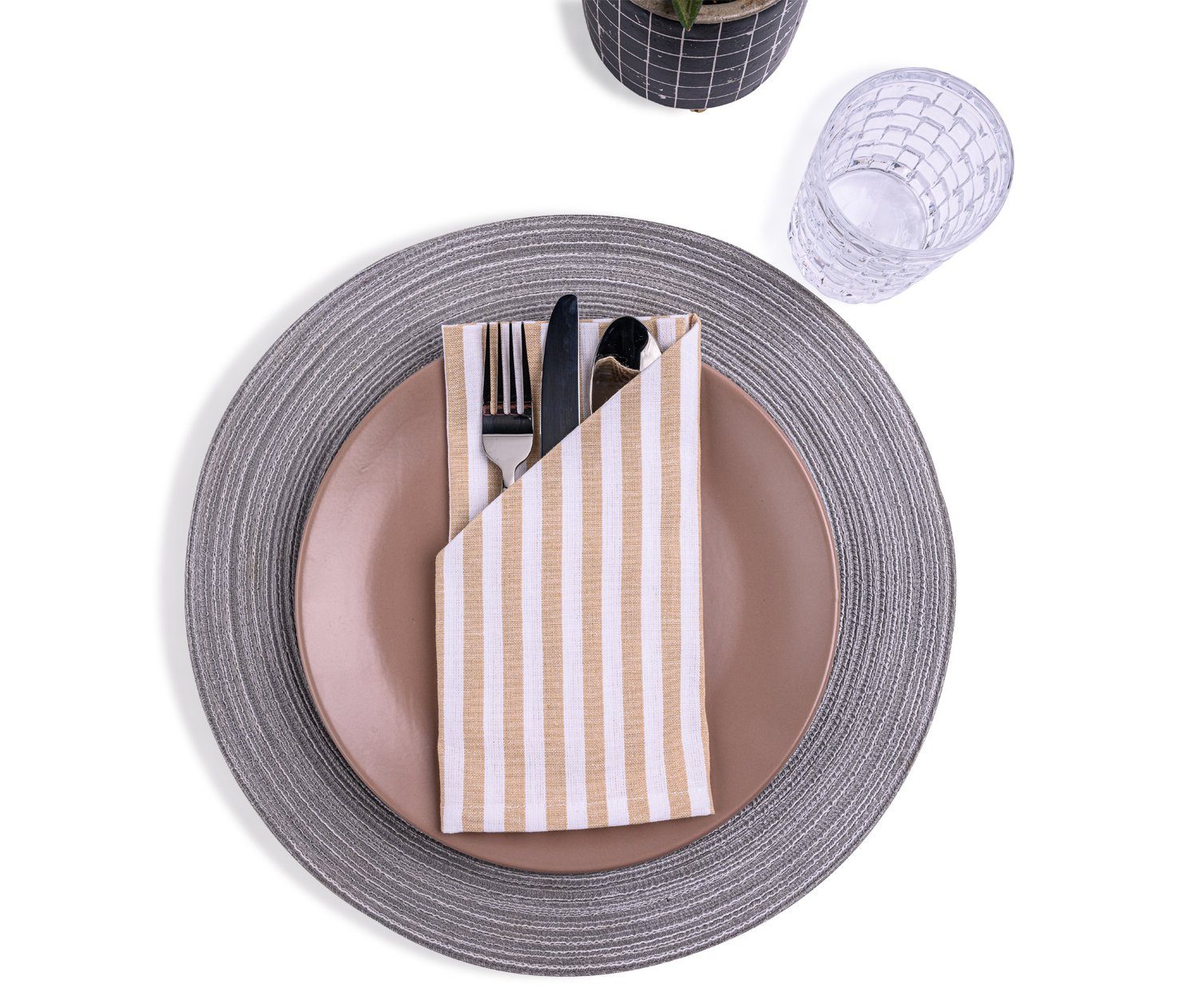 Mon Bijou Stoffserviette Baumwollservietten Servietten 100% Baumwolle Stoff waschbar nachhaltig, (Tischservietten im Landhausstil Set 45 x 45cm, 12 St., Tischdeko Hochzeit, Weihnachten, Geburtstag, Familienfeier, Ostern), Klassisches Streifendesign Stoffservietten für den Festtag Tisch