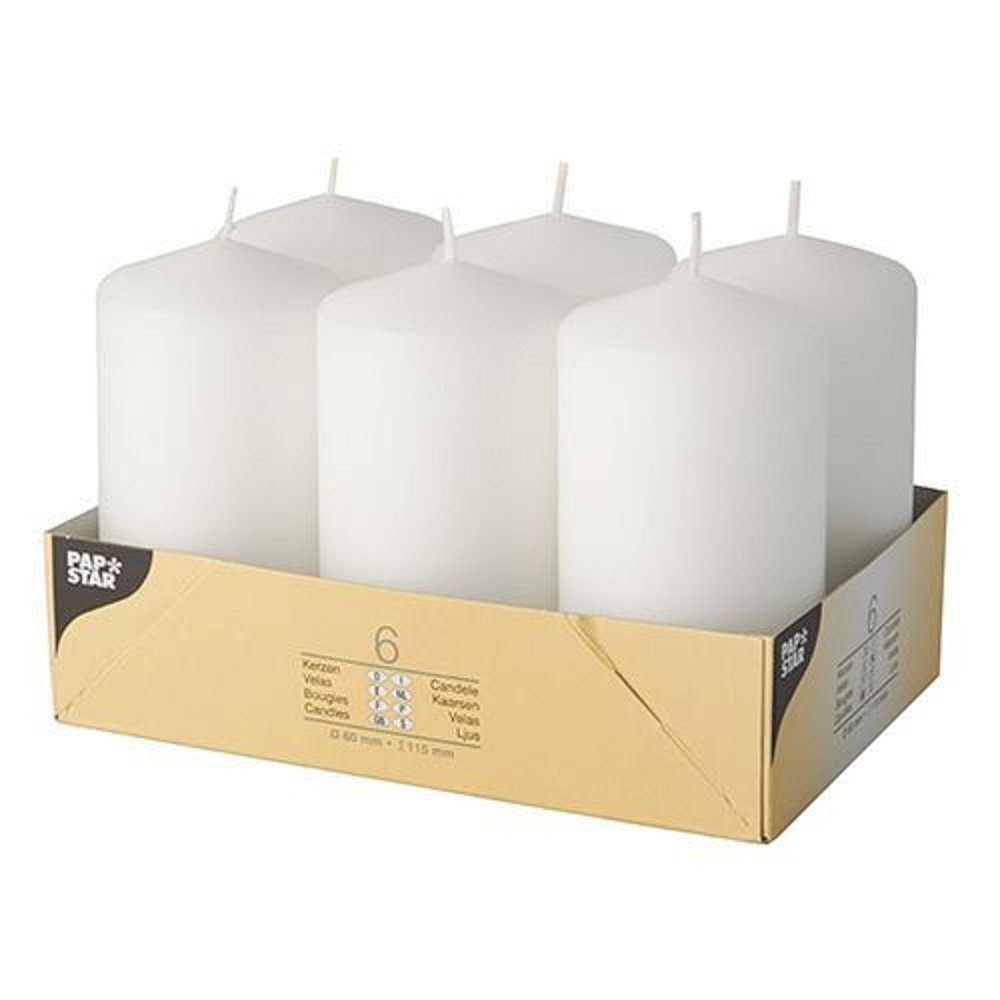 PAPSTAR GmbH Stumpenkerze 6 Stumpenkerzen 6x11,5cm - weiss