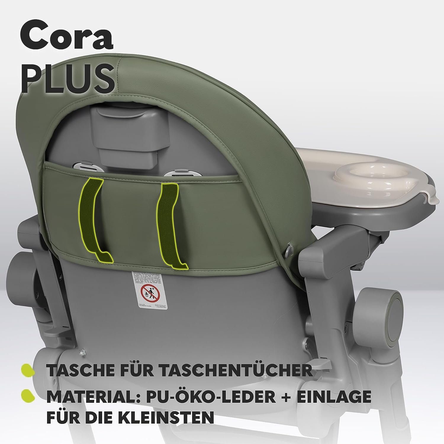 Fütterungsstuhl Hochstuhl Plus STUHL: Cora 3 mit Robuste Grun Sichere Jahre Konstruktion, bis (Set), Liegefunktion, und lionelo 2-IN-1