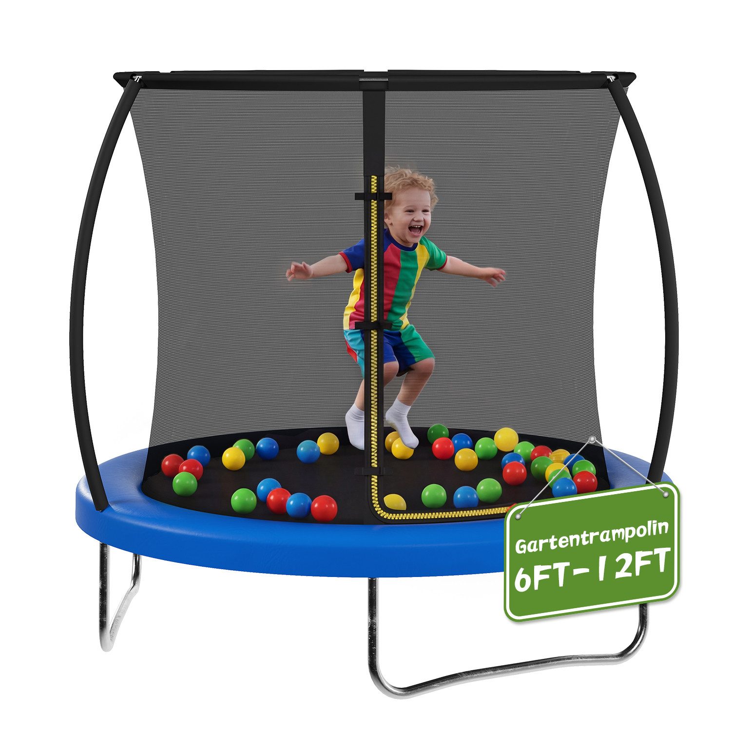 HOMALL Gartentrampolin Kindertrampolin Outdoor-Trampolin Durchmesser: 183/220/290/360 cm, Ø 183 cm, (Durchmesser 183 cm (mit Sicherheitsnetz und Schutzhaube, Tragkraft 50 kg/150 kg, 360°-Sicherheitsnetz, erhältlich in Schwarz/Blau/mehrfarbig) -ostern geschenke)