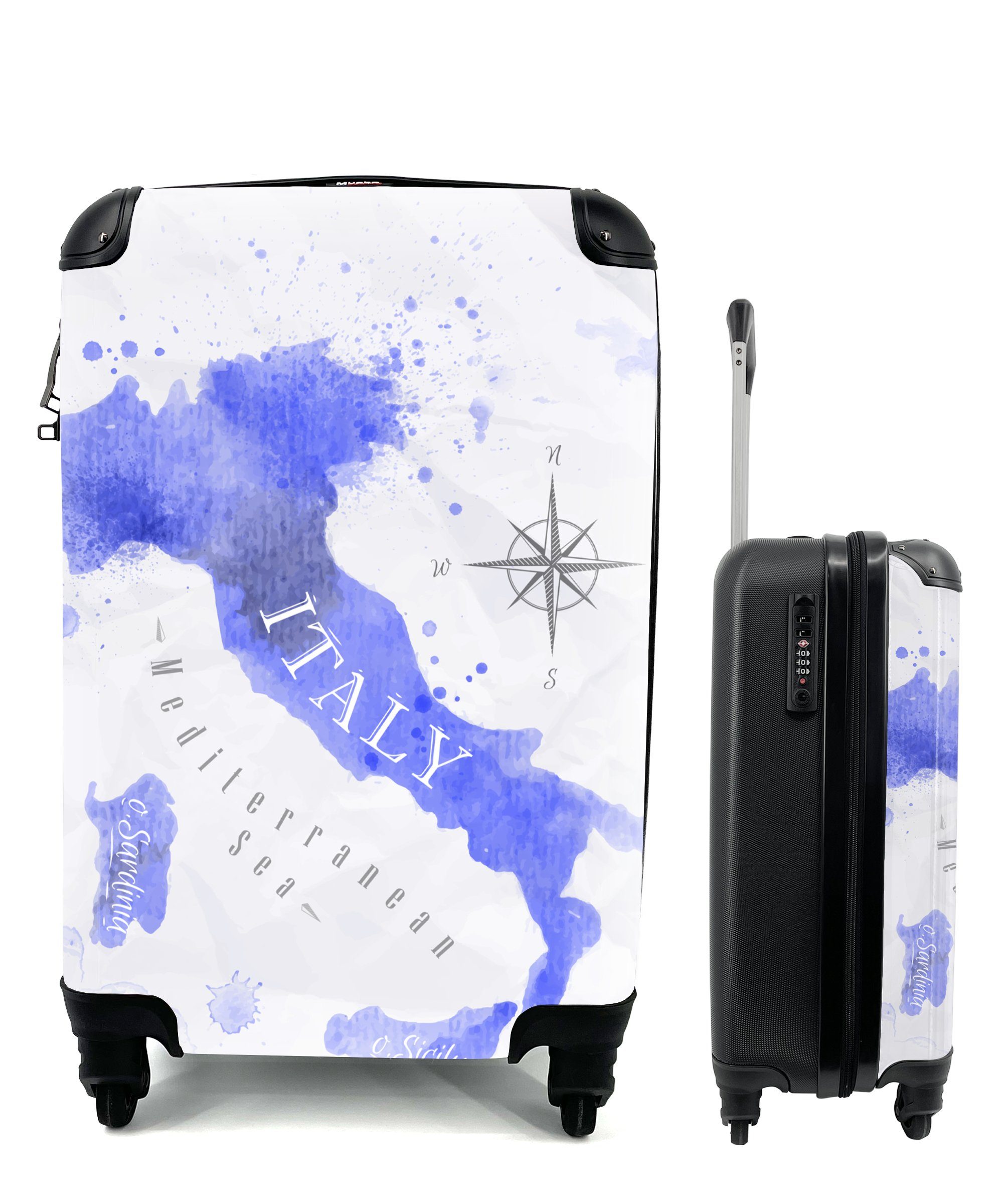 Handgepäck Reisetasche Trolley, Italien, Rollen, - Ferien, - Handgepäckkoffer für Karten Aquarell MuchoWow rollen, 4 mit Reisekoffer