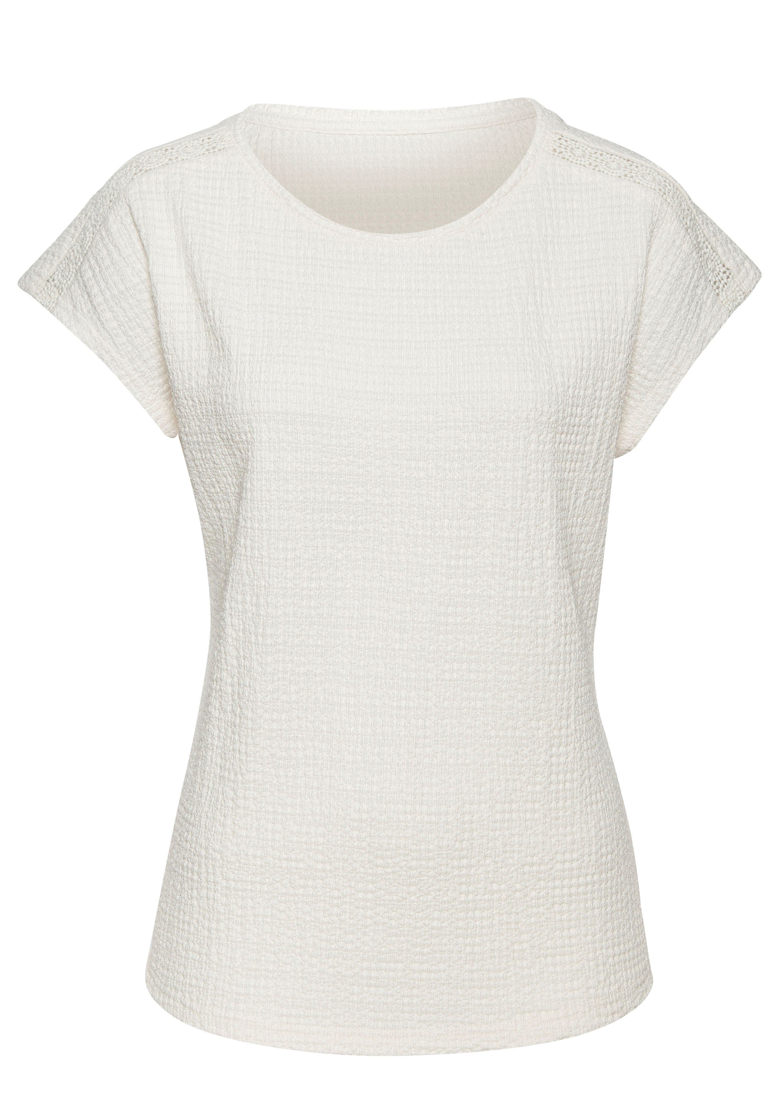 Vivance Kurzarmshirt mit dekorativem Häkeleinsatz (2er-Pack) aus bügelfreier Crêpe-Qualität