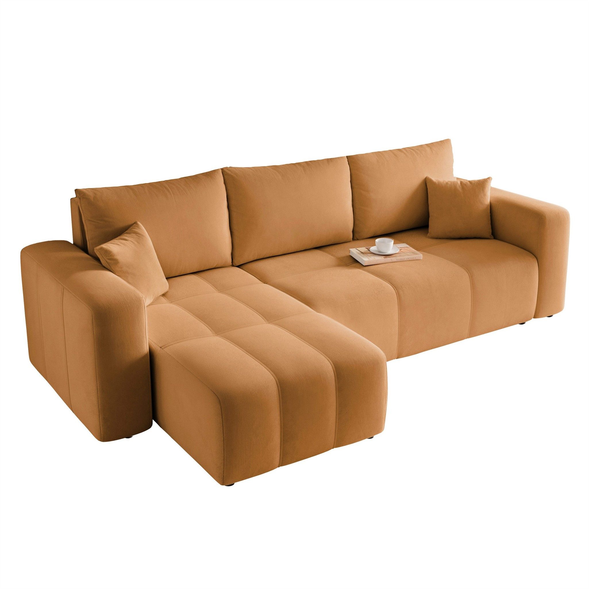 Fun Möbel Ecksofa Schlafsofa LEROS mit Ottomane in Verloursstoff Manila, mit Bettkasten, inkl. 3 Rückenkissen und 2 Zierkissen
