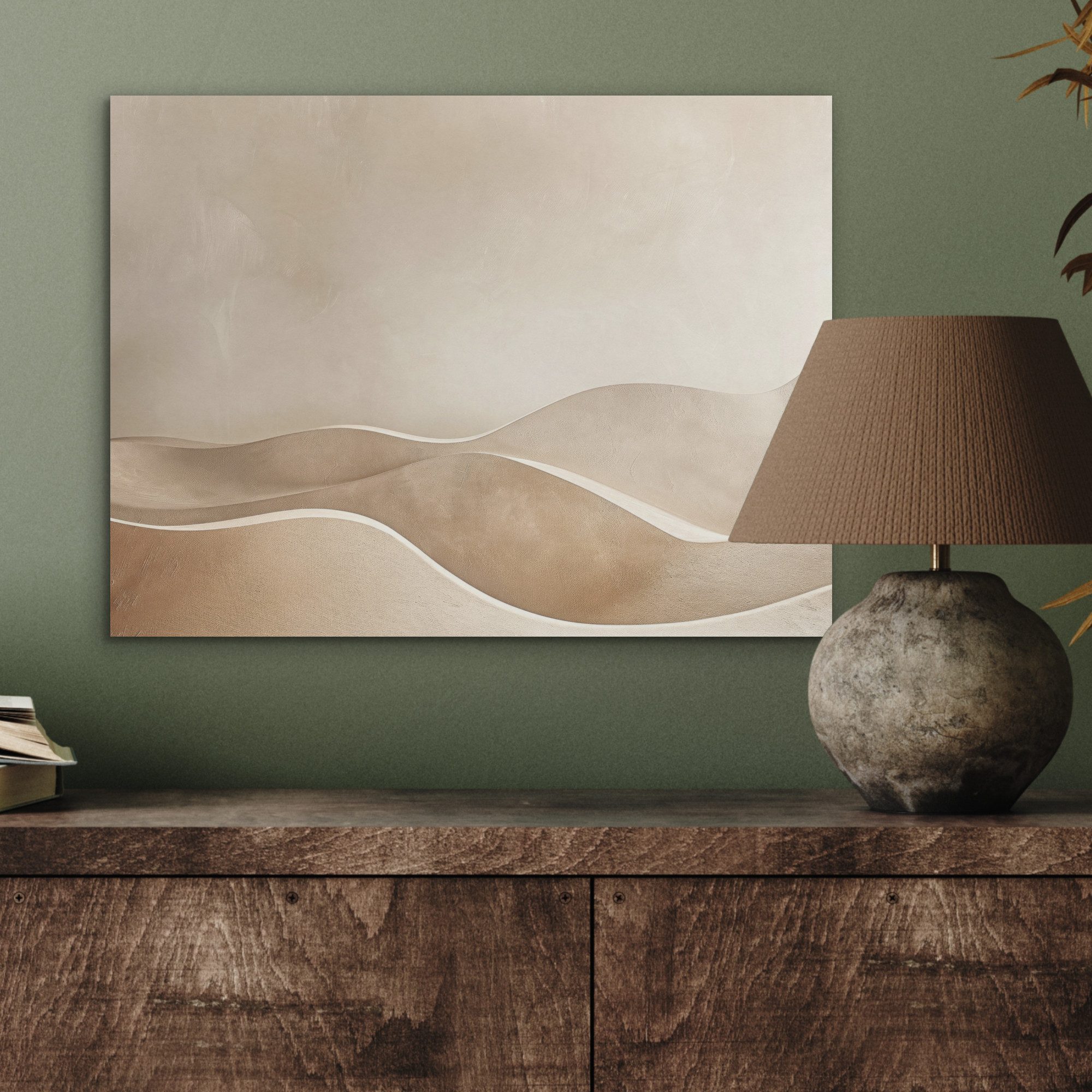 MuchoWow Gemälde Beige - Natur - Abstrakt - Modern, Fotodruck (1 St), Akustikpaneele PET-Filz, Akustikbild, Schalldämmung, Deko 40x30 cm