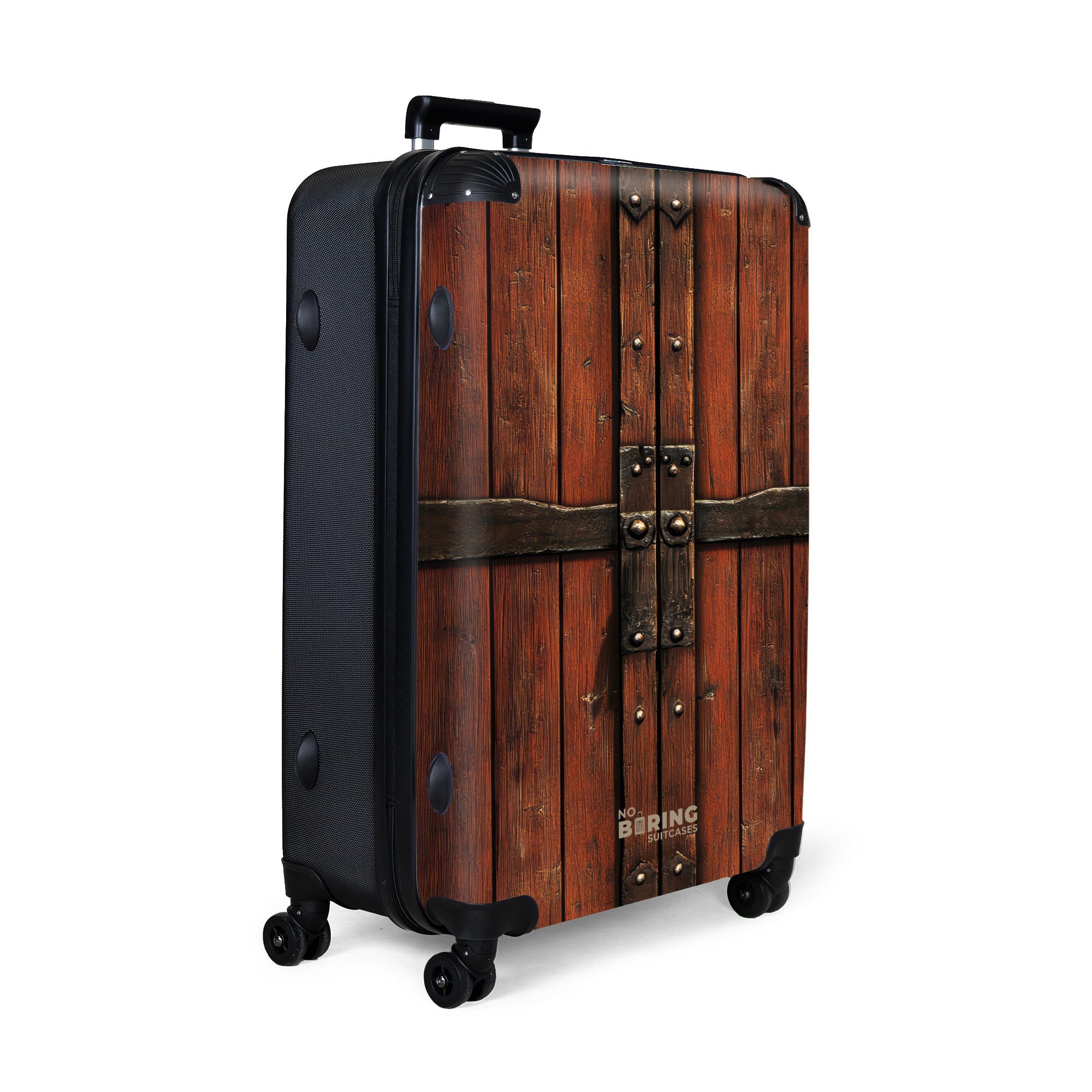 NoBoringSuitcases.com© Hartschalen-Trolley Rote Holztüren mit schmiedeeiser günstig online kaufen