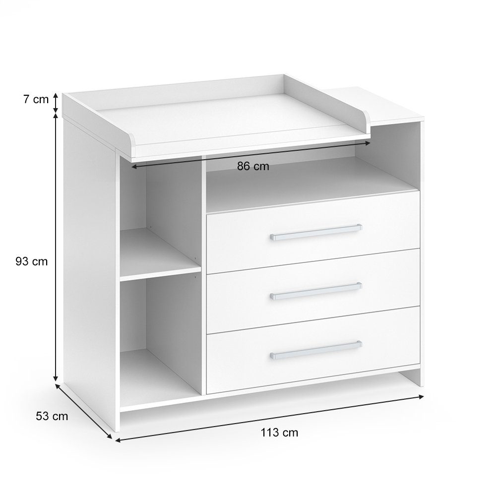 Vicco Wickelkommode Oskar, Weiß, 113 x 100 cm mit Schubladen