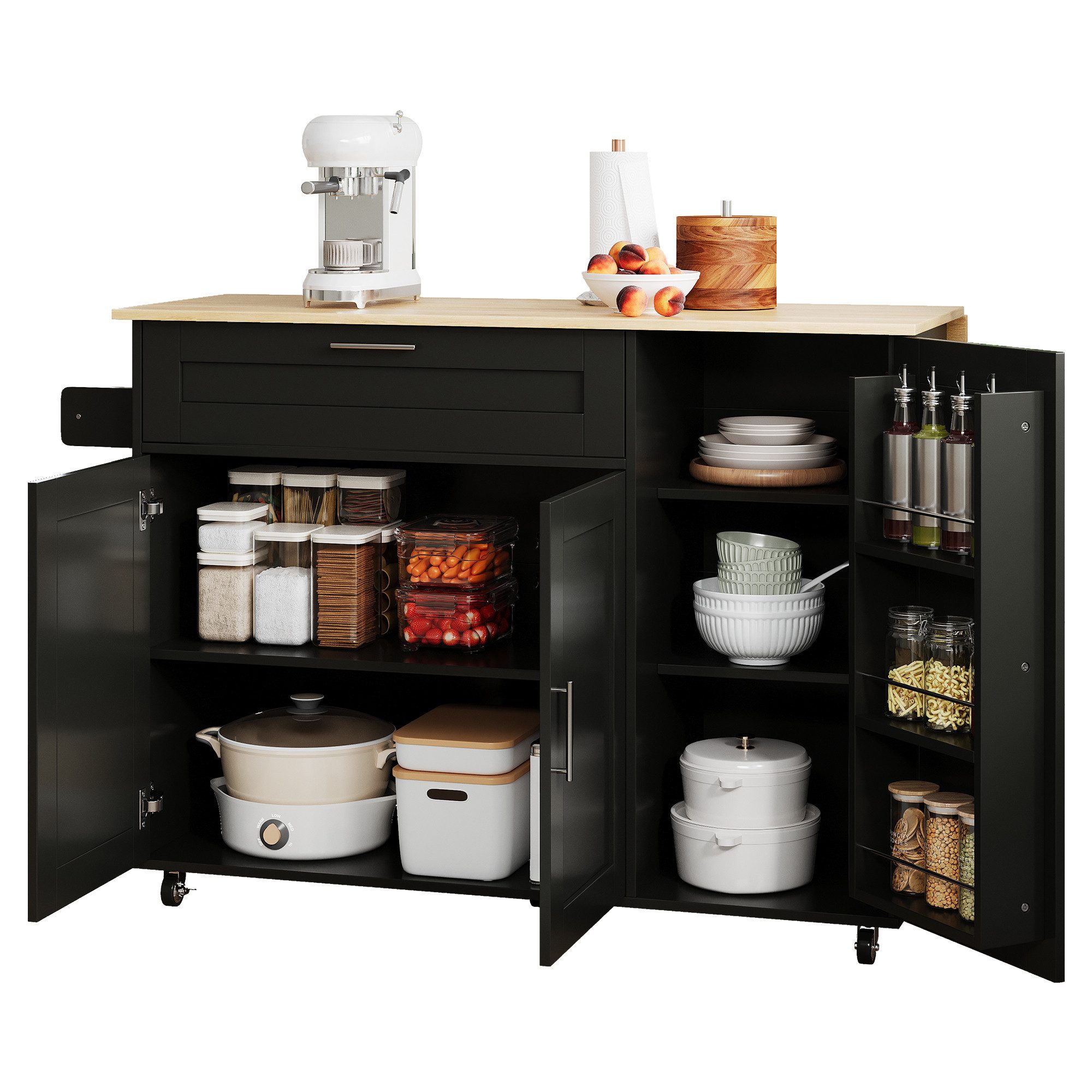 Merax Küchenwagen mit erweiterbarer Arbeitsplatte, (3 Türen, 1 Schublade un günstig online kaufen