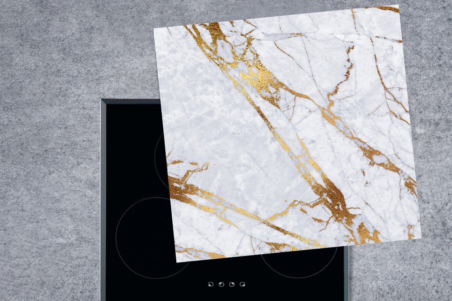 tlg), - Vinyl, MuchoWow küche für Marmor Arbeitsplatte Muster - Ceranfeldabdeckung, (1 Gold, cm, 78x78 Herdblende-/Abdeckplatte