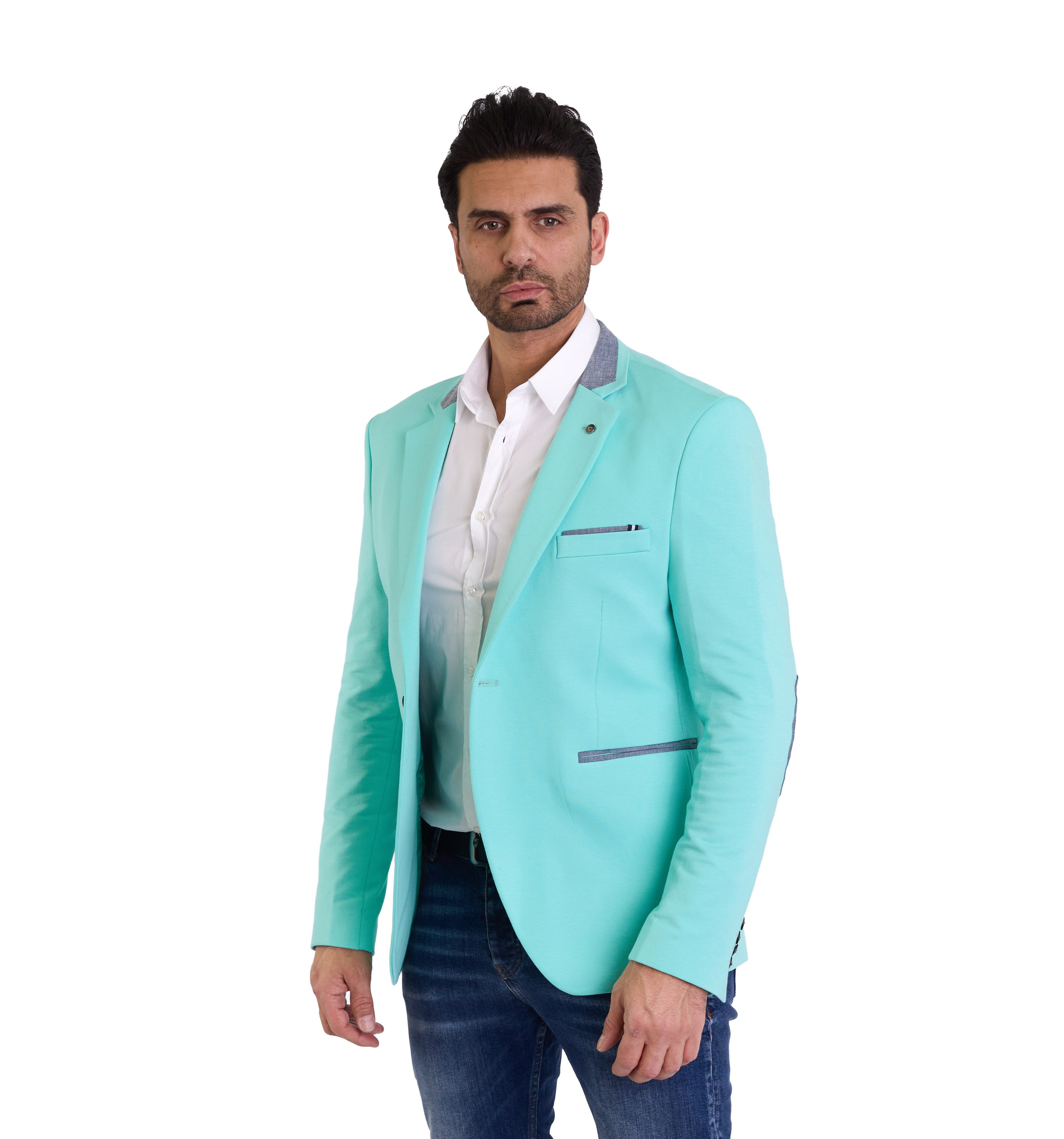 Denim Distriqt Jerseysakko Sportliches Herren Jersey Sakko mit besonderen Details Auquamarine 46