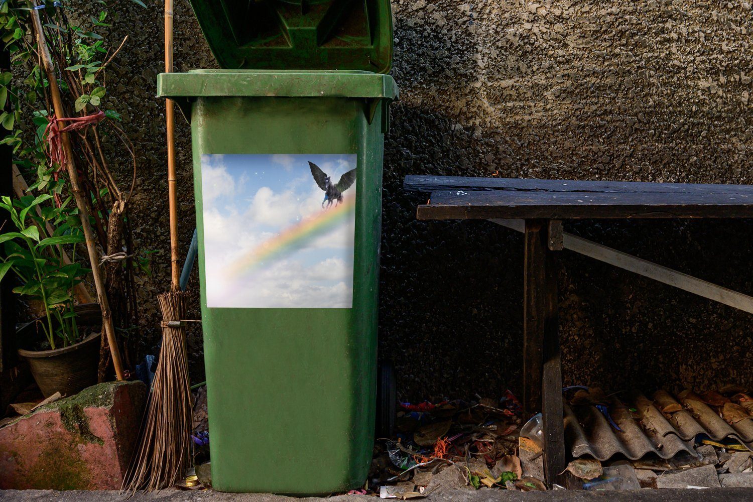fliegt MuchoWow Mülltonne, St), Mülleimer-aufkleber, Pegasus Abfalbehälter Sticker, Regenbogen Container, den Ein über Wandsticker (1