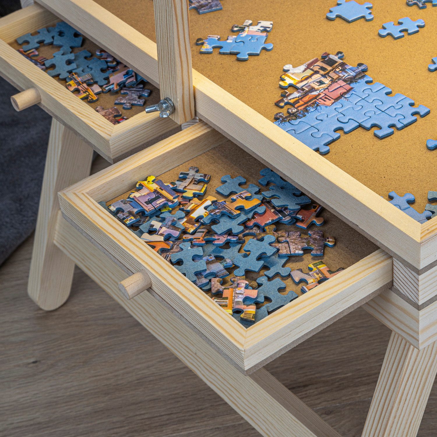 Haushalt International Puzzleunterlage Puzzletisch Puzzlebrett mit 4 Auszügen und LED Beleuchtung 45 LEDs, (1-tlg), klappbare Füße (als Puzzletisch oder Puzzlebrett verwendbar)