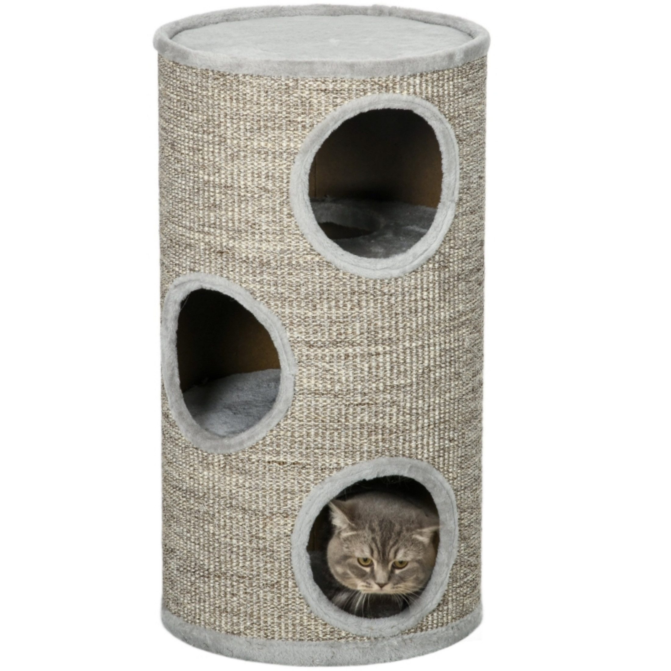 Blossom Kratztonne Kratztonne für Katzen mit 3 Ebenen, Sisal-Kratzflächen und Plüsch, (38×38×70 cm, Grau), Katzentoilette Tier-Intelligenzspielzeug mit Katzenhöhle