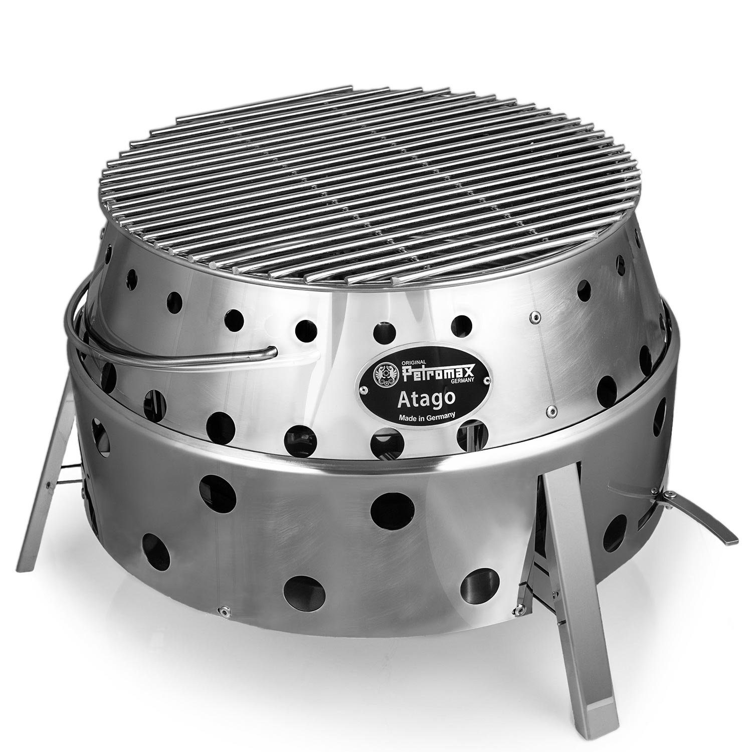 Petromax Feuerschale ATAGO + Plancha Grillplatte + Kochaufsatz + Grillrost + Trägergestell, (Spar-Set, 4-St., 1x Atago + 1 x Grillplatte + 1 x Kochaufsatz + 1 x Grillrost), mit intelligenten Klappmechanismus