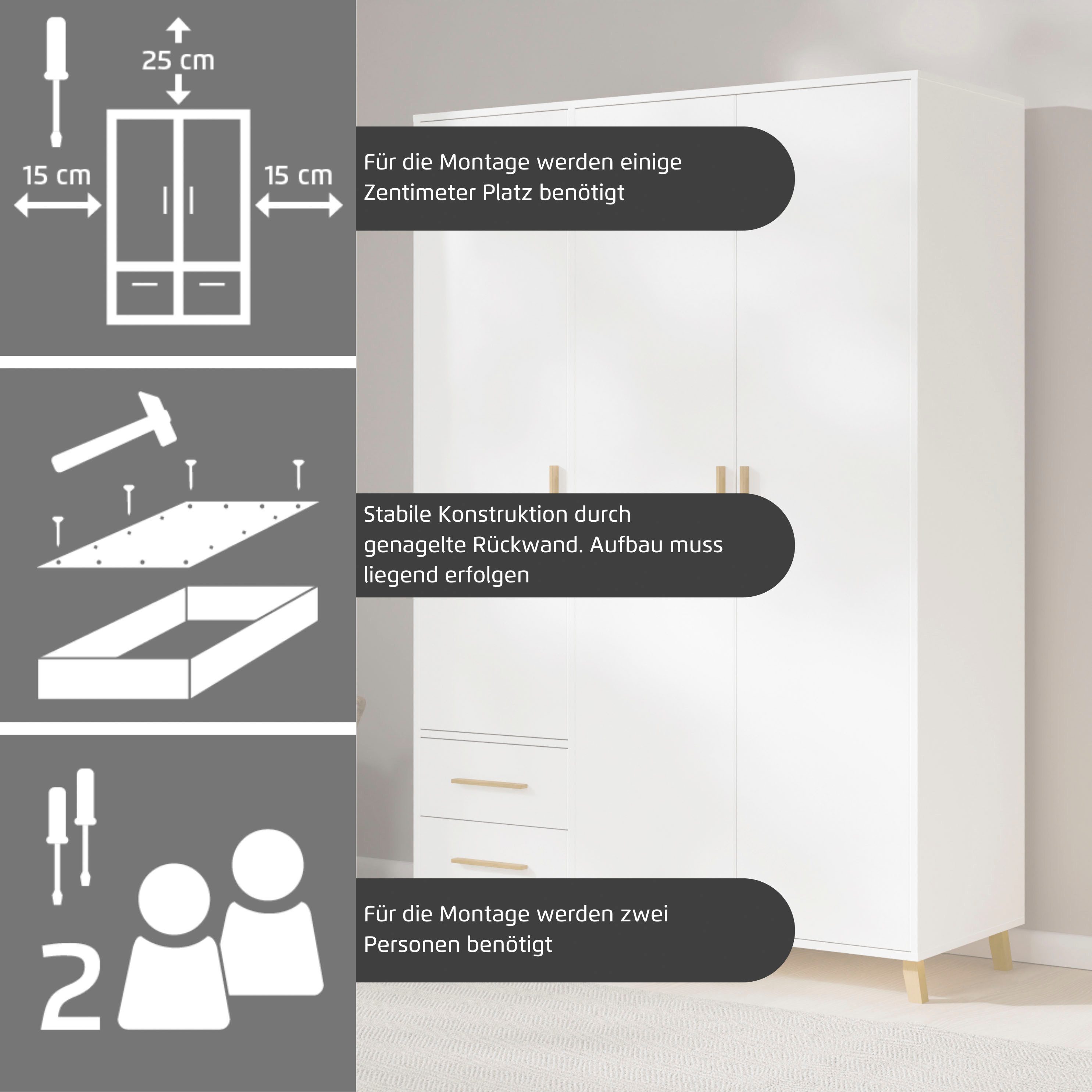 rauch Drehtürenschrank Kleiderschrank Schrank Garderobe SHINJO Breiten 93/140/187 cm (in 3 verschiedenen Ausstattungen BASIC/CLASSIC/PREMIUM) Griffe und Füße au – Bild 4 von 5