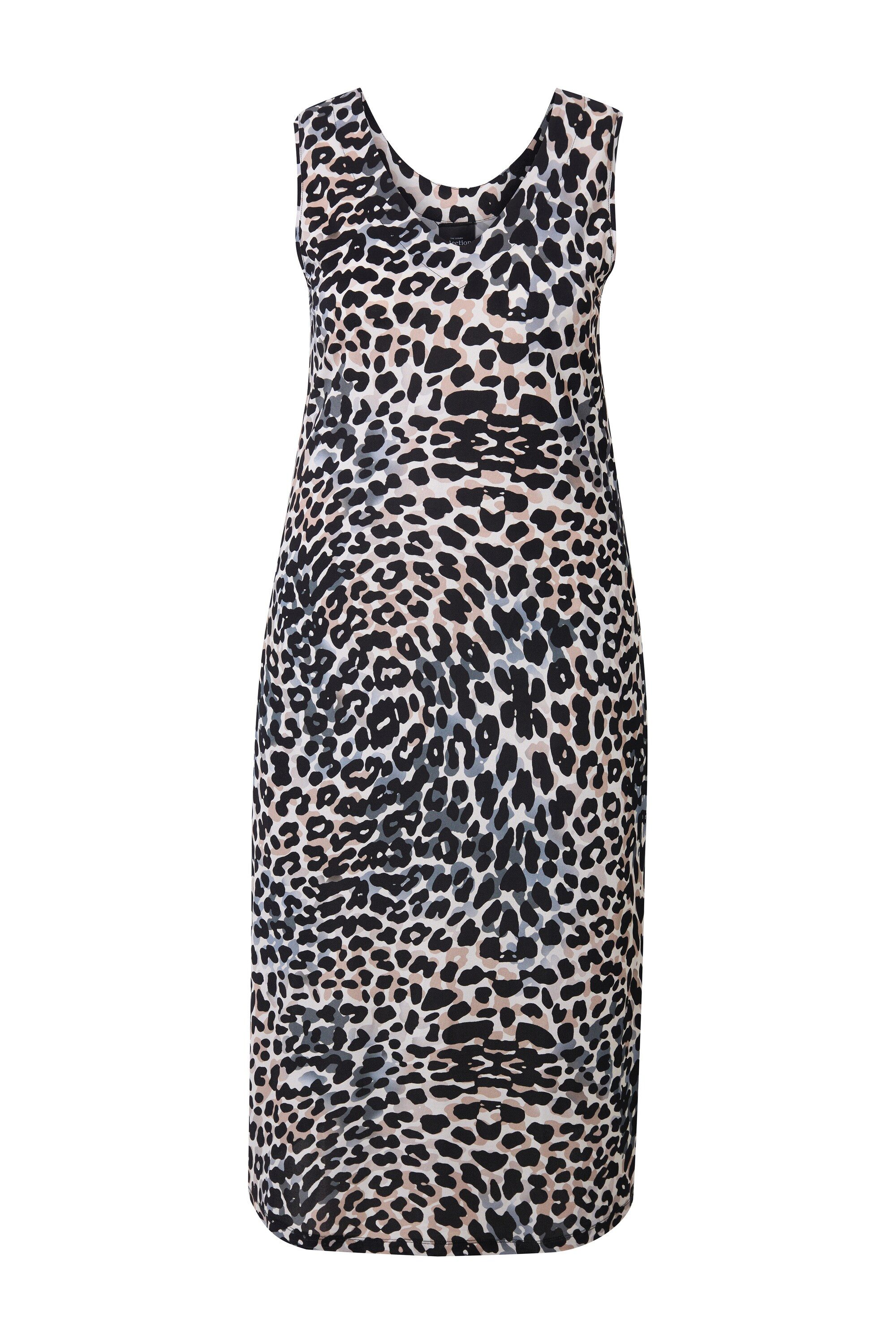 Ulla Popken Jerseykleid Midi-Slinkykleid Leo-Design V-Ausschnitt günstig online kaufen