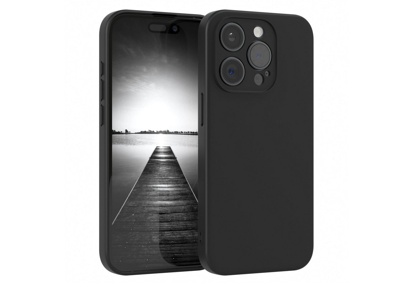 EAZY CASE Handyhülle für Apple iPhone 15 Pro Hülle Silikon 6,1 Zoll, Silikon Schutzhülle mit Kameraschutz kratzfest Back Cover Etui Schwarz