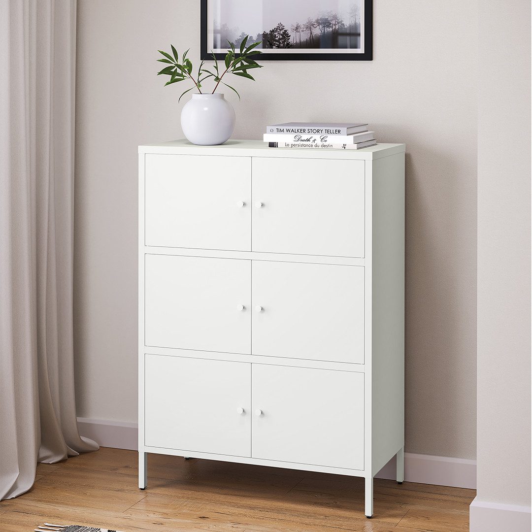 skølm Kommode Atriona, weiß, aus Stahl, 113,5 x 38 x 80 cm