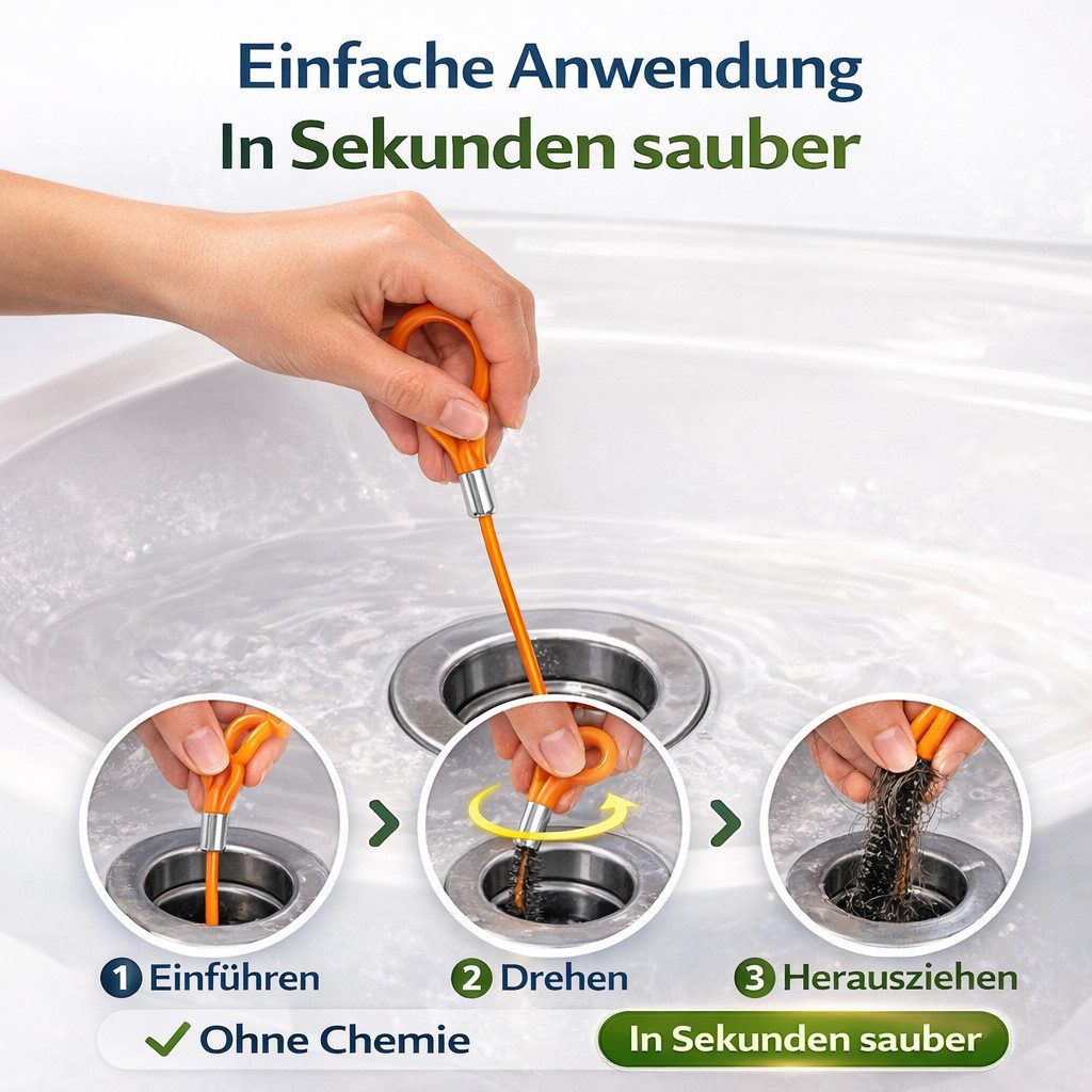 ZUKUNFTSENKEL Reinigungsbürste Abflussbürste 3er Set 81 cm Flexible Rohrreinigungsbürste, Abfluss, Rohre, Badezimmer, Waschbecken, Küche, (Rohrbürste lang & wiederverwendbar, 3-tlg., Abfluss Reiniger gegen Haare & Verstopfungen), Reinigung von Waschbecken, Dusche und Küche