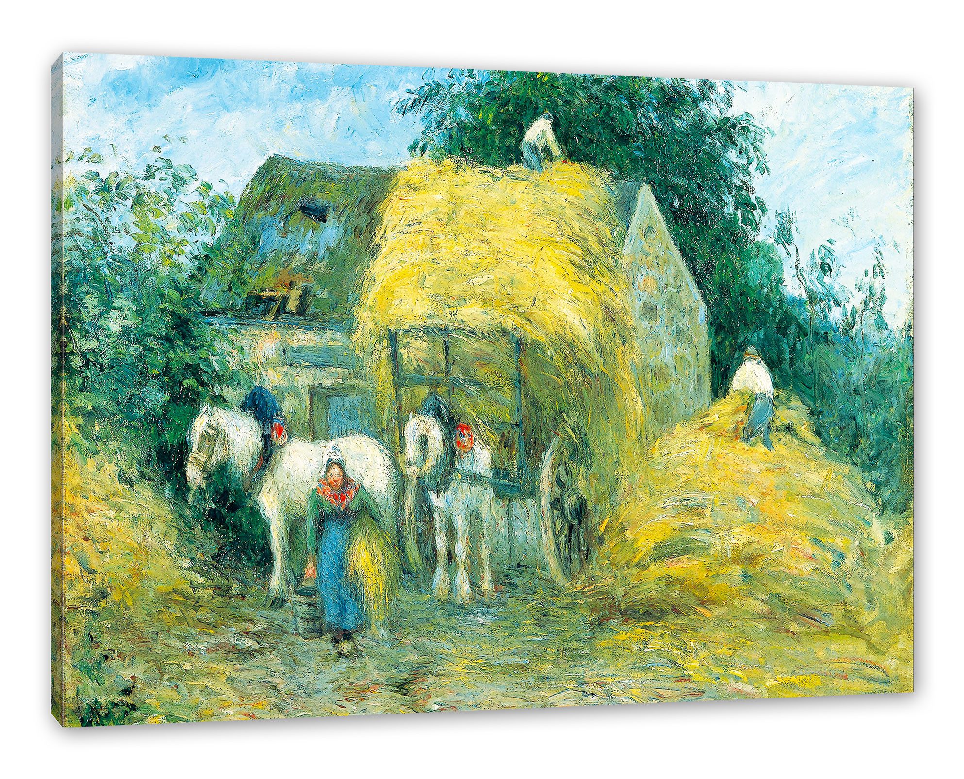 Pixxprint Leinwandbild Camille Pissarro - The Hay Cart Montfoucault, Camille Pissarro - The Hay Cart Montfoucault (1 St), Leinwandbild fertig bespannt, inkl. Zackenaufhänger