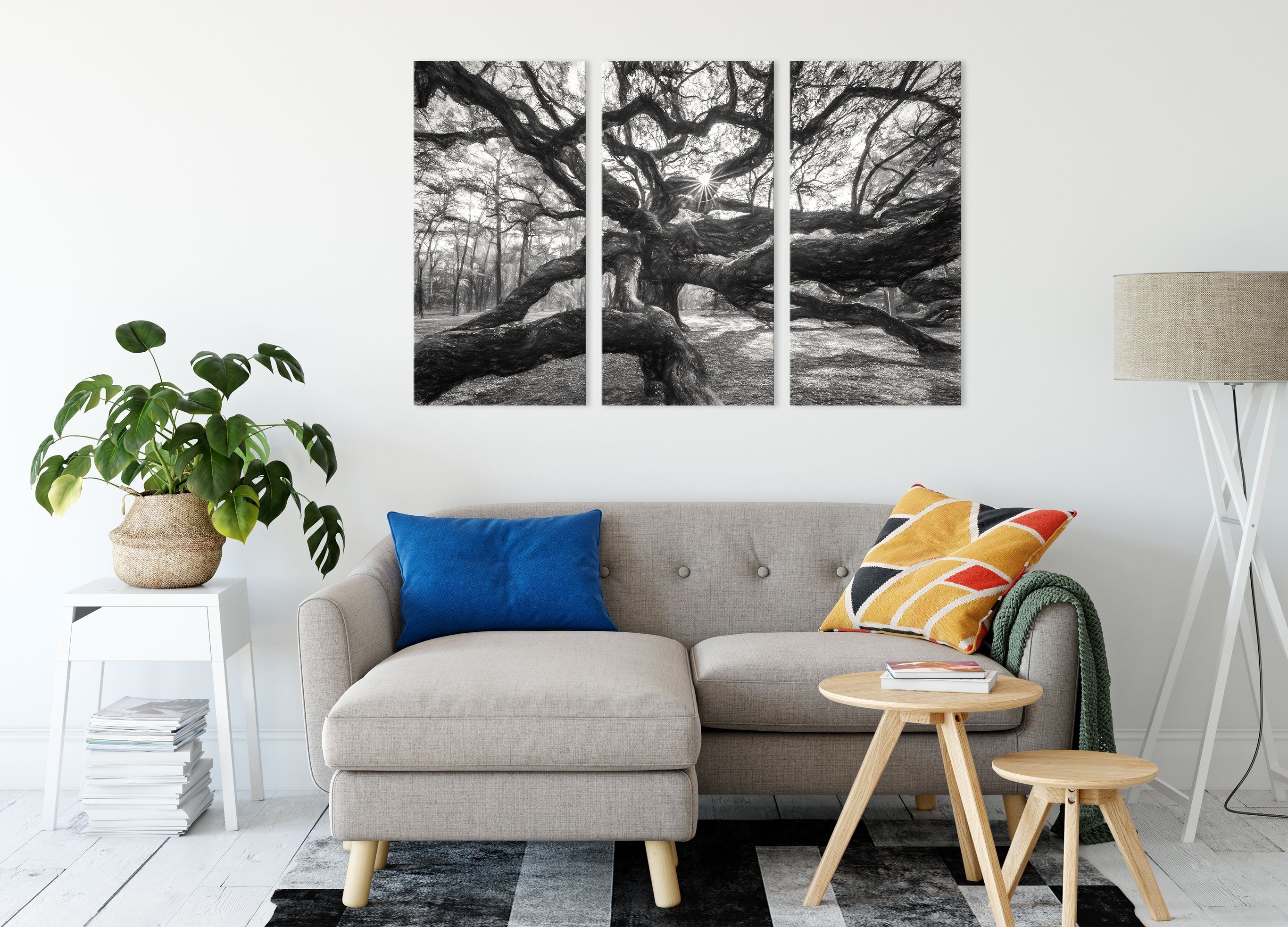 Leinwandbild Leinwandbild 3Teiler inkl. Baum, Pixxprint bespannt, St), fertig (120x80cm) (1 Zackenaufhänger Baum