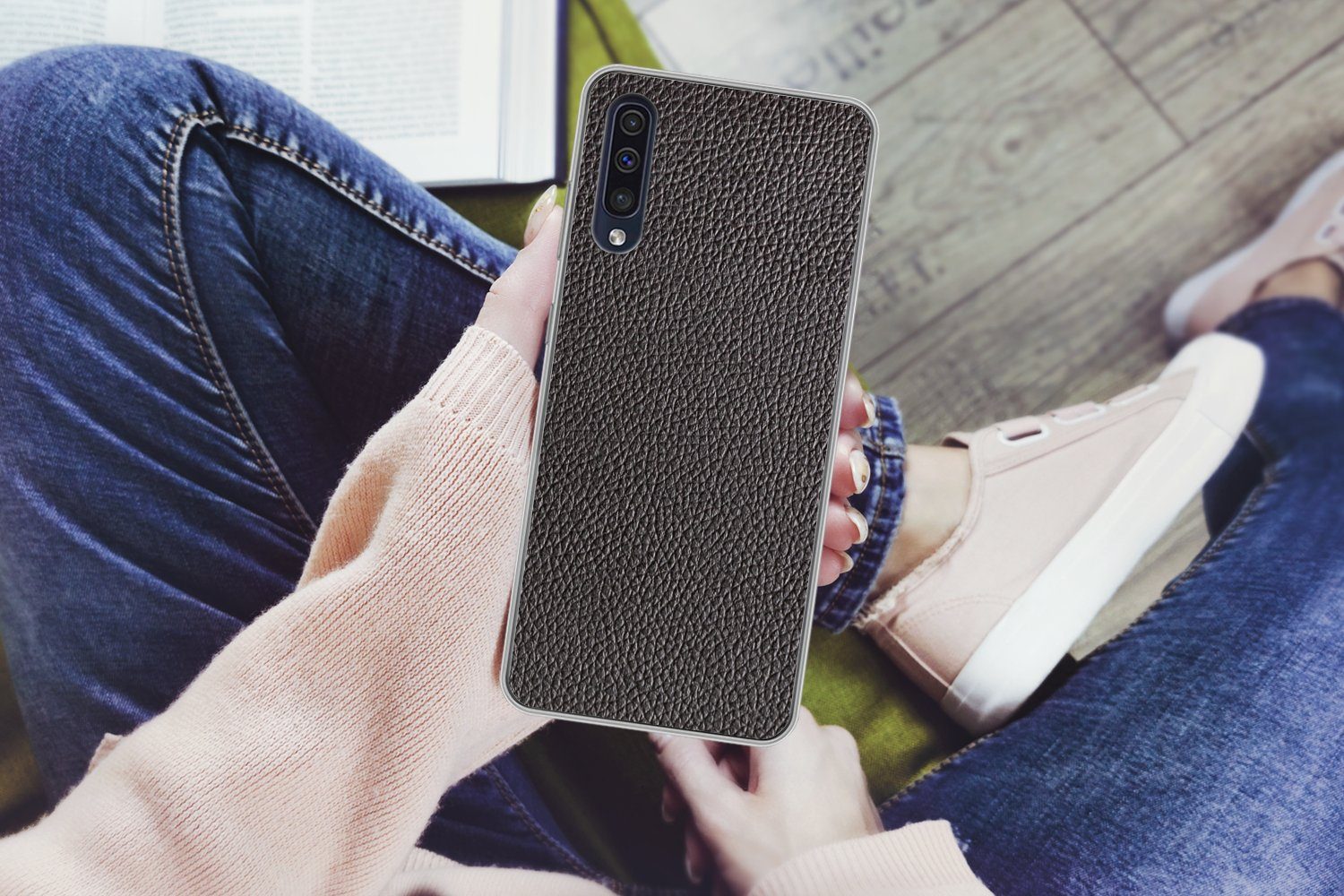 MuchoWow Handyhülle für Samsung Galaxy A30s Leder - Lederoptik - Schwarz - Hell, Smartphone-Bumper, Print, Handy Schutzhülle Dünn